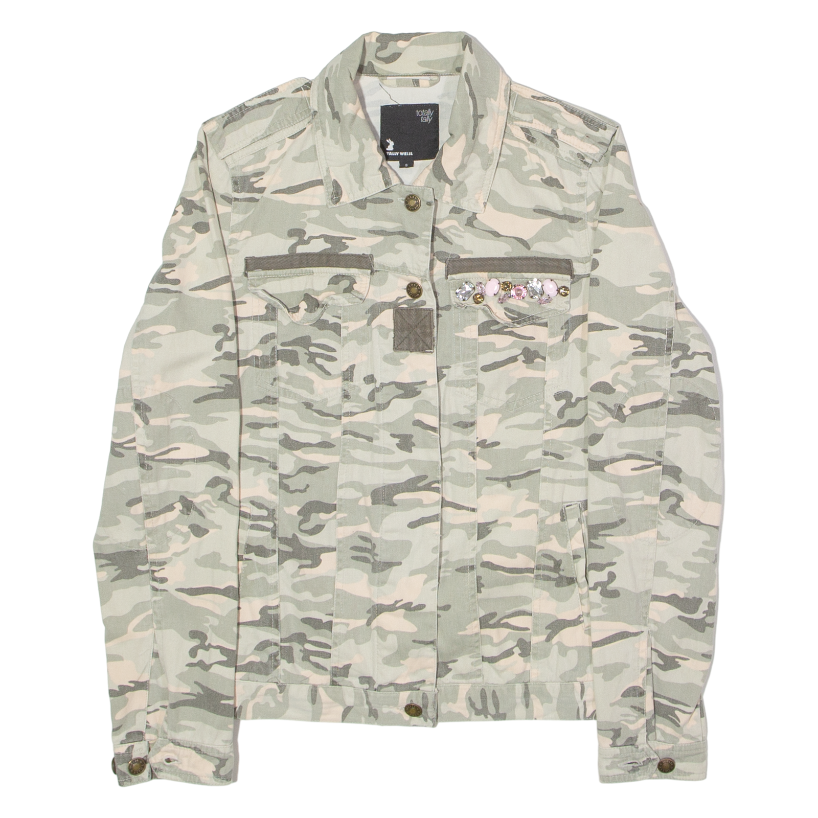TAMMY WEIJL Embellished Womens Denim Jacket Grey Camouflage S Refurbished - N/A refurbished available on Cerqular