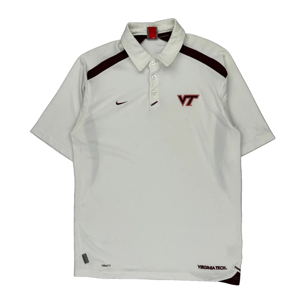 Virginia Tech Nike Polo Shirt - Large White Polyester Refurbished - Thrifted (note: this is a term often used to describe second- refurbished available on Cerqular