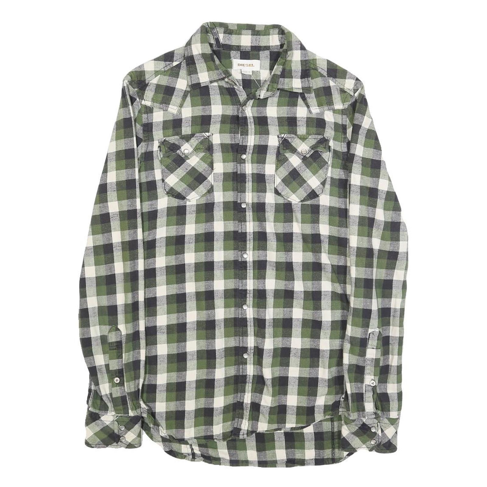 DIESEL Mens Green & Black Check Shirt S Casual Cotton Long Sleeve Buttons Refurbished - N/A refurbished available on Cerqular