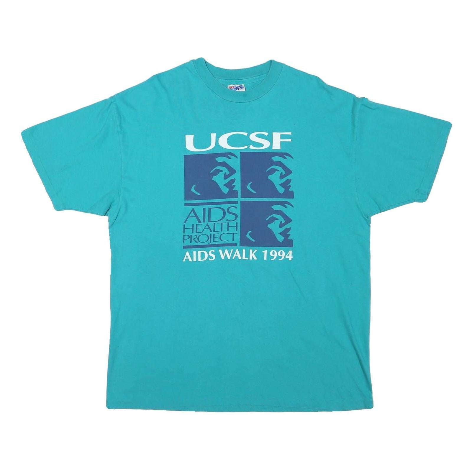 HANES Mens Turquoise UCSF AIDS Walk 1994 Graphic T-Shirt XL Short Sleeve Crew Refurbished - N/A refurbished available on Cerqular