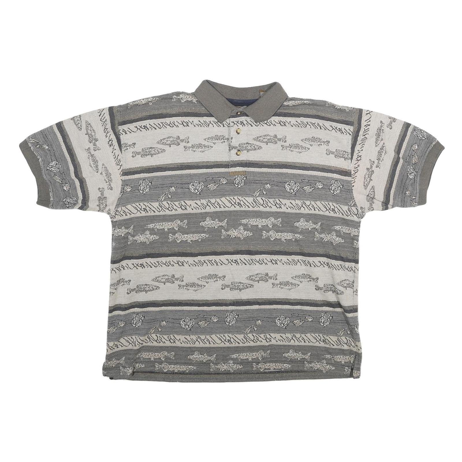 NORTH RIVER Mens Grey & Cream Patterned Short Sleeve Polo Shirt L Cotton Blend Refurbished - N/A refurbished available on Cerqular