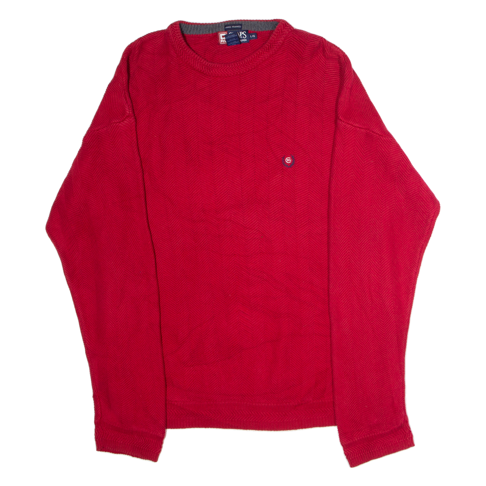 CHAPS RALPH LAUREN Mens Jumper Red Crew Neck Chunky Knit L Refurbished - N/A refurbished available on Cerqular