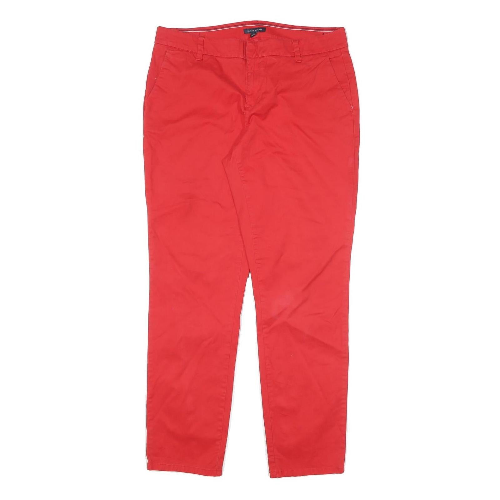 TOMMY HILFIGER Womens Cotton Blend Red Regular Straight Trousers W32 L26 Smart Refurbished - N/A refurbished available on Cerqular