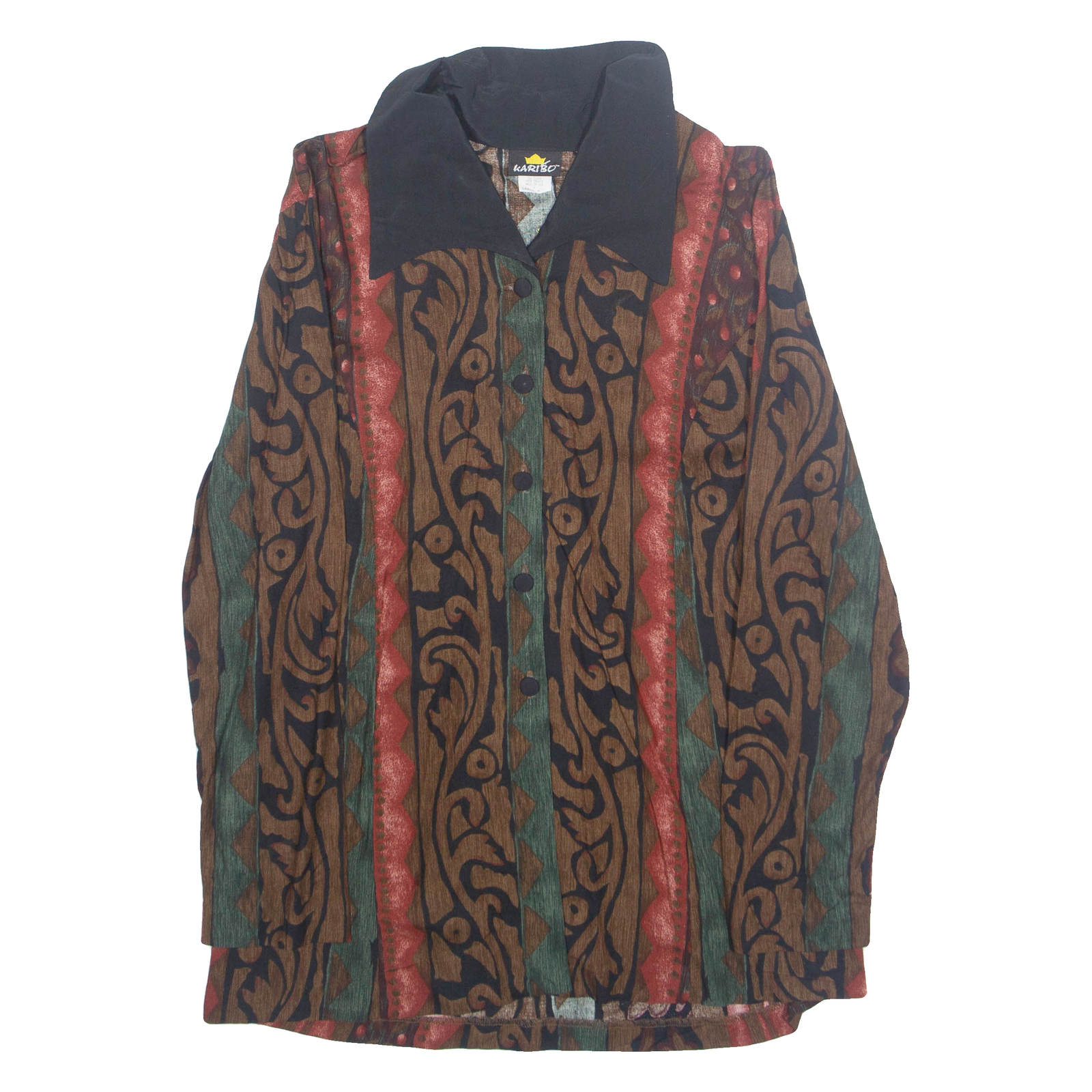 Buy KARIBO Womens Printed Shirt Brown Collared Long Sleeve Crazy Pattern S Refurbished - $16.89 KARIBO Womens Printed Shirt Brown Collared Long Sleeve Crazy Pattern S Refurbished - N/A refurbished available on Cerqular