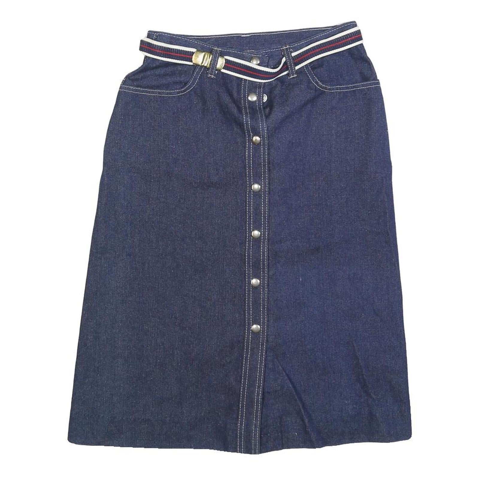 Womens Blue Denim Button Midi Cotton Blend Straight Skirt Size S Stripe Belt Refurbished - N/A refurbished available on Cerqular