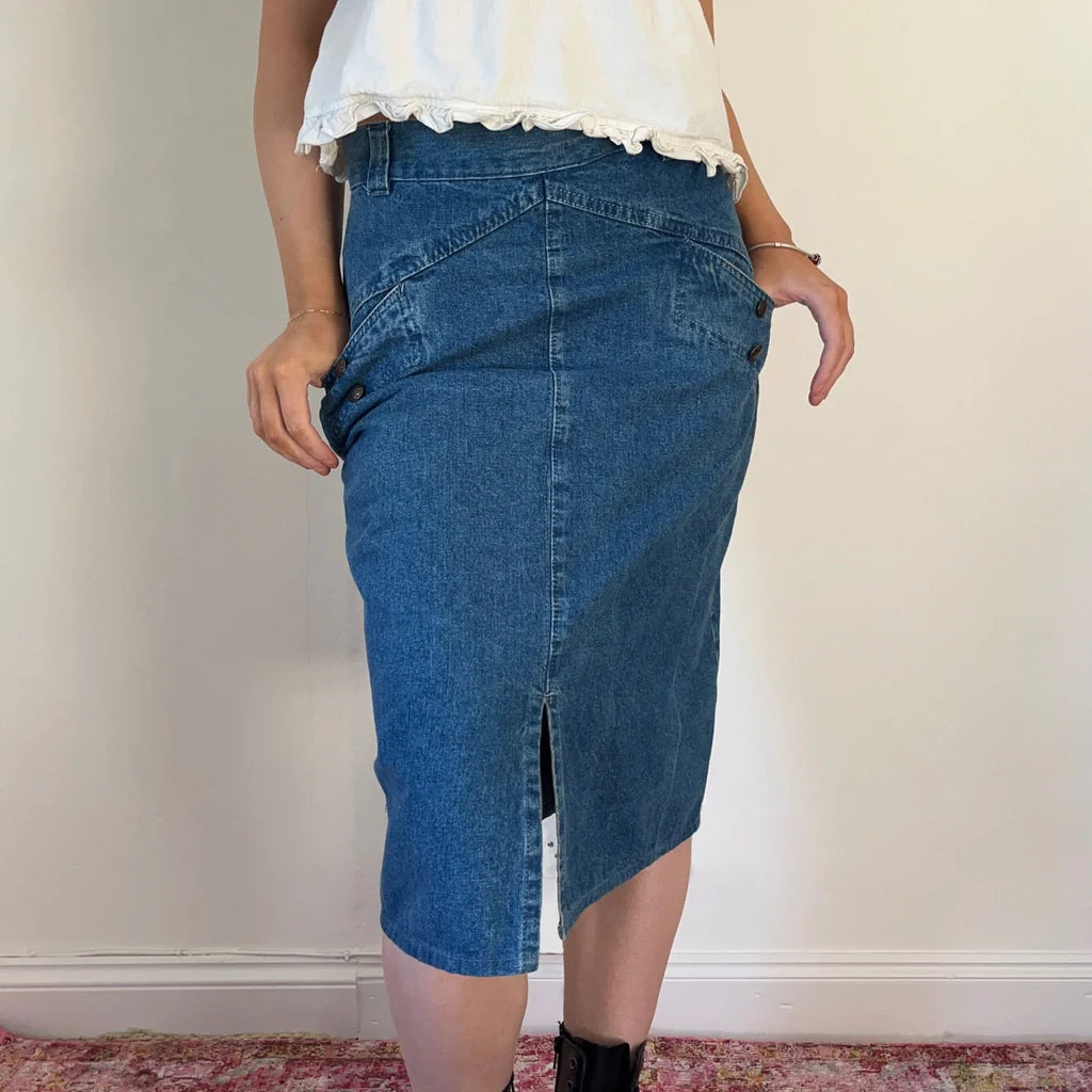 Buy Unbranded Midi Denim Skirt - 28W UK 8 Blue Cotton | Size: UK 8 Refurbished - $19.28 Unbranded Midi Denim Skirt - 28W UK 8 Blue Cotton | Size: UK 8 Refurbished - Thrifted (note: this is a term often used to describe second- refurbished available on Cerqular