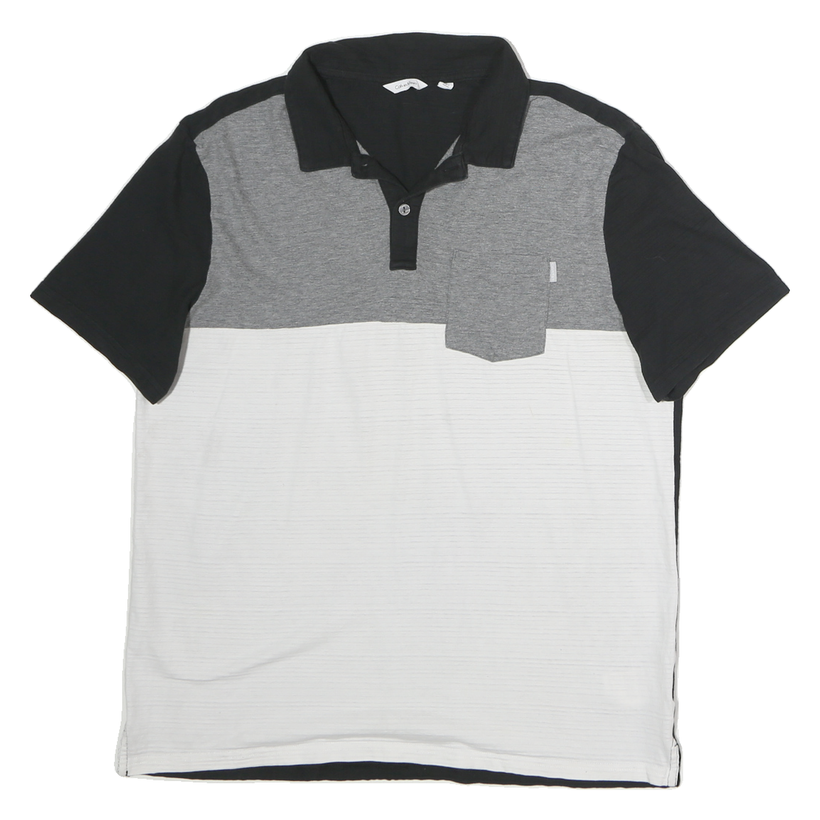 CALVIN KLEIN Mens Black & Grey White Colourblock Short Sleeve Polo Shirt L Refurbished - N/A refurbished available on Cerqular