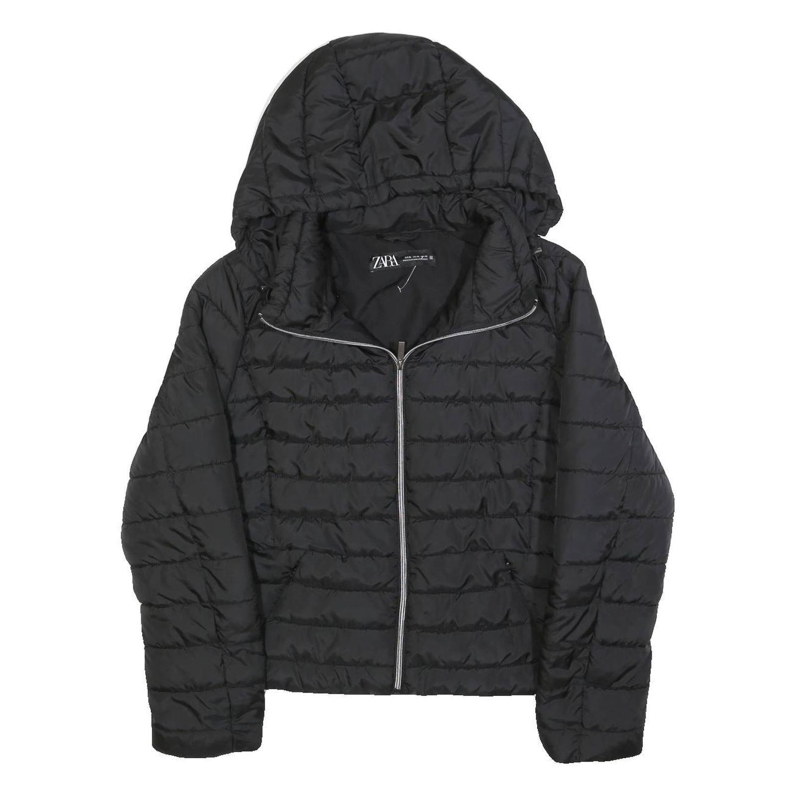 ZARA Womens Black Quilted Jacket XL Polyester Blend Hooded Zip Casual Outerwear Refurbished - N/A refurbished available on Cerqular