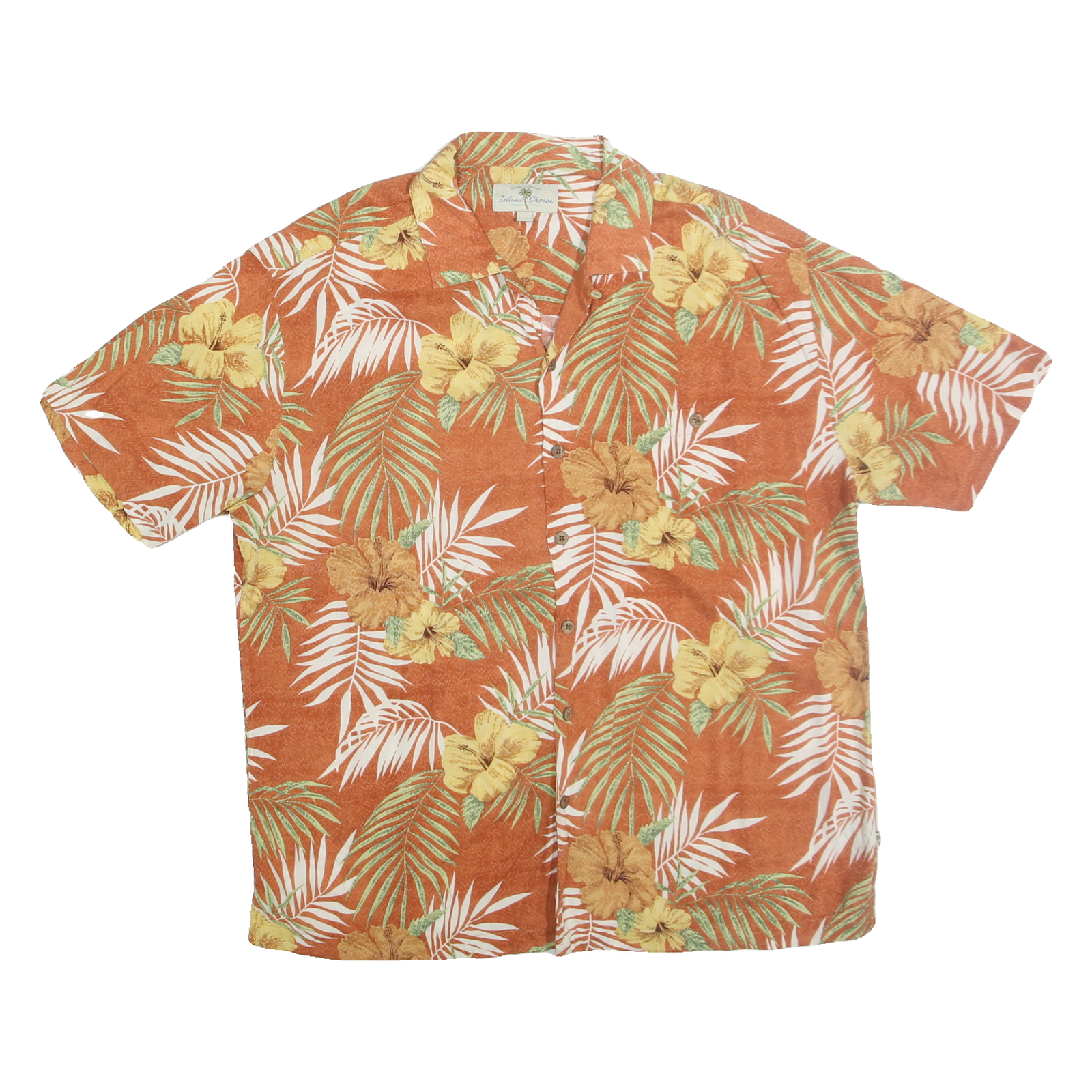 ISLAND SHORES Mens Orange & Yellow Floral Rayon Shirt XL Tropical Vacation Style Refurbished - N/A refurbished available on Cerqular