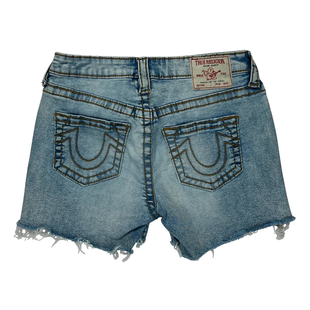 True Religion Denim Shorts - 28W UK 8 Light Wash Denim Refurbished - Thrifted (note: this is a term often used to describe second- refurbished available on Cerqular
