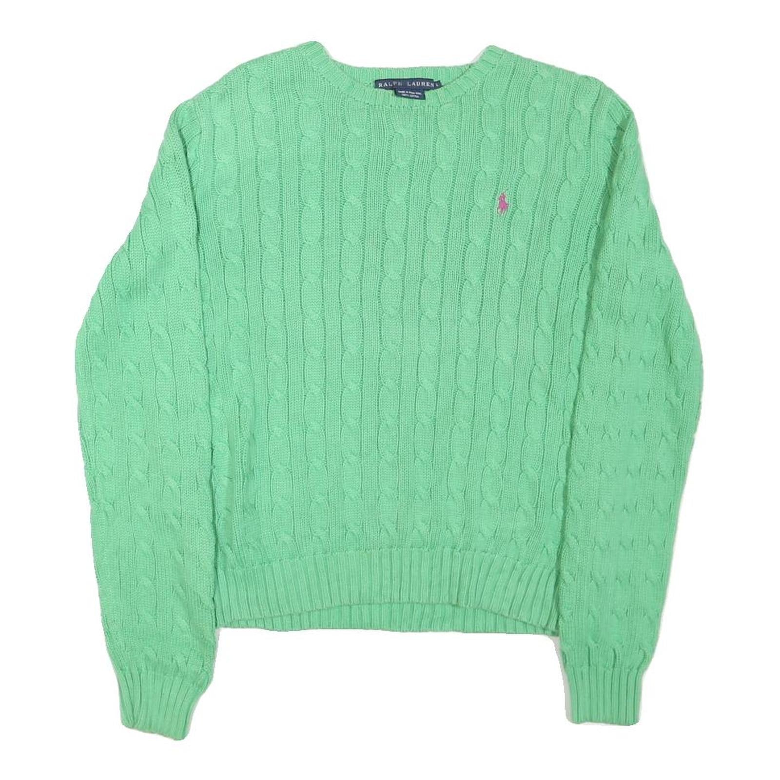 RALPH LAUREN Womens Green Cable Knit Crew Neck Jumper L Cotton Blend Classic Refurbished - N/A refurbished available on Cerqular