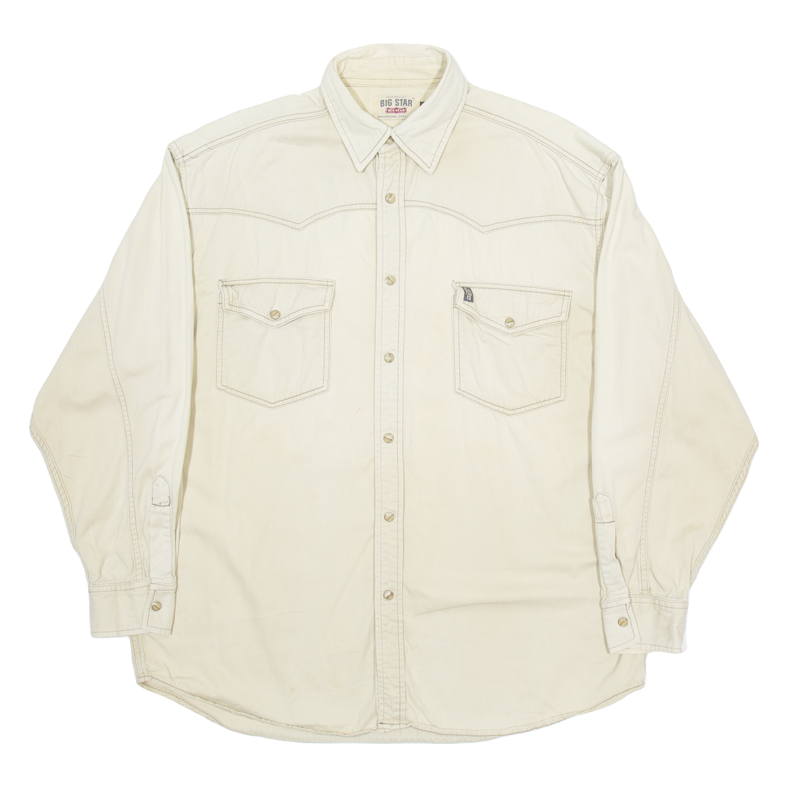 BIG STAR Mens Plain Shirt Beige Long Sleeve L Refurbished - N/A refurbished available on Cerqular