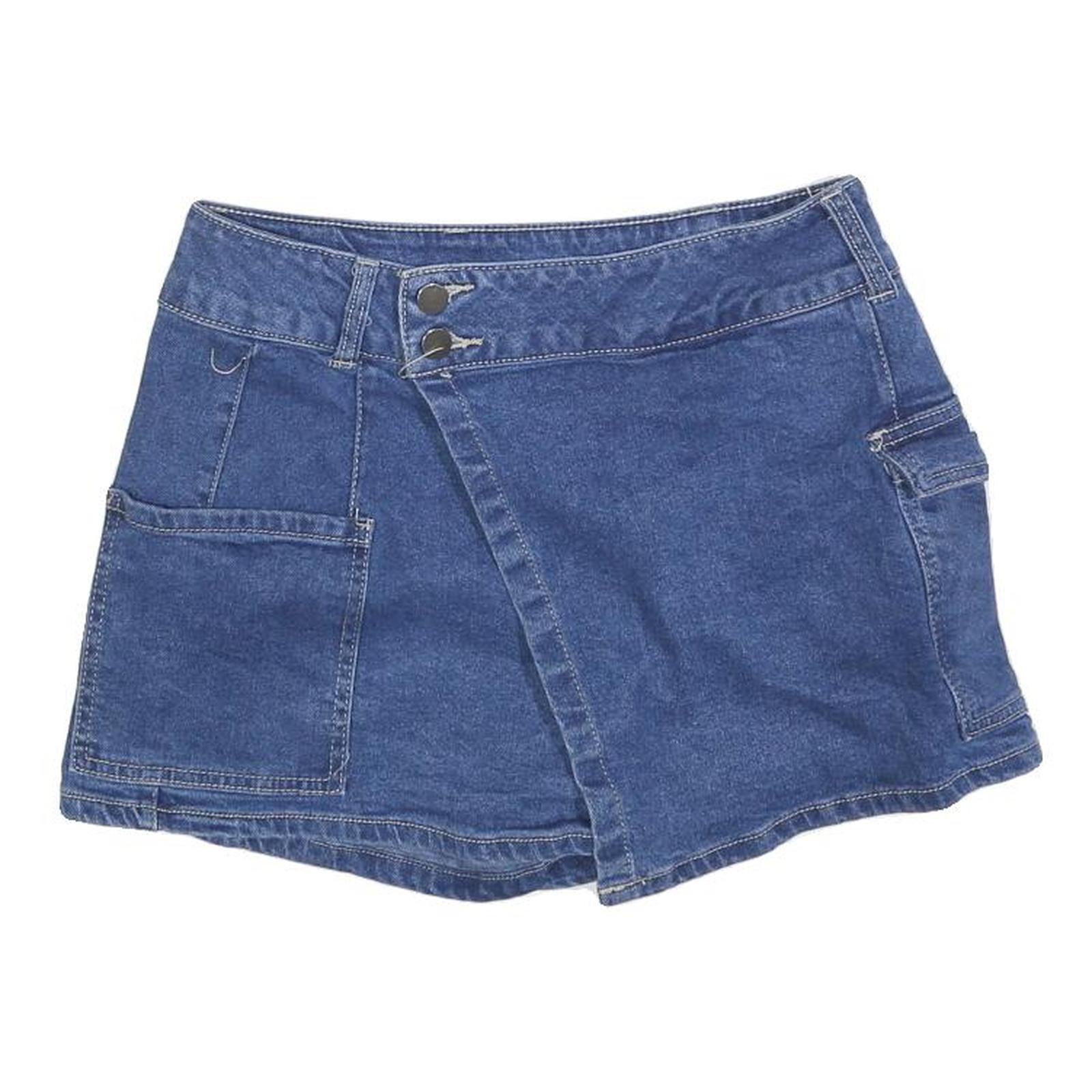 NO BOUNDARIES Womens Blue Denim Wrap Mini Skirt Cotton Blend Size S Casual Refurbished - N/A refurbished available on Cerqular