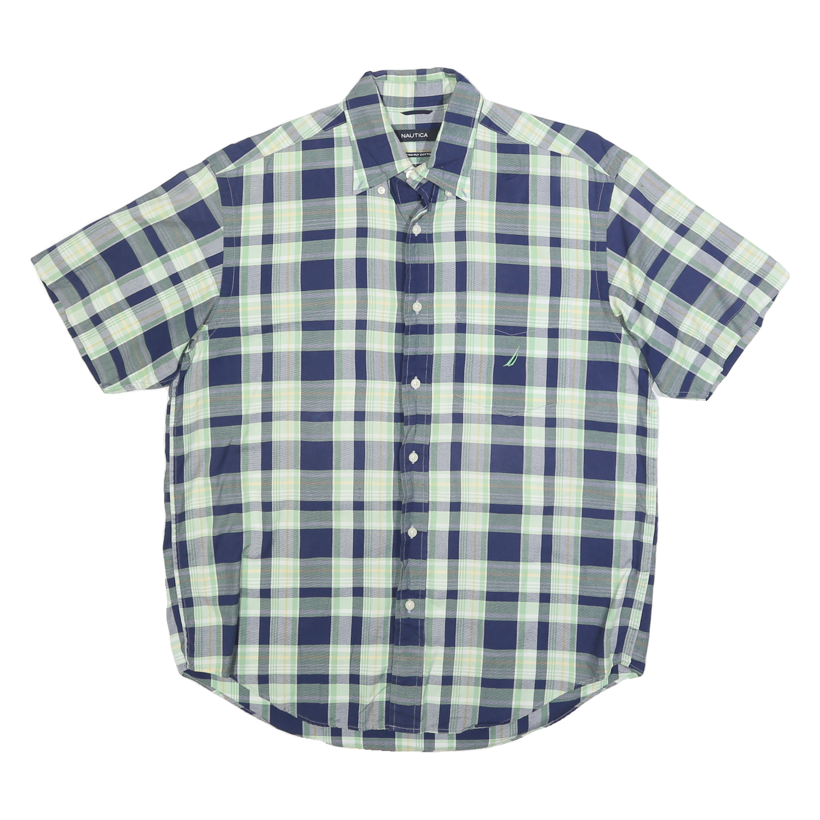 NAUTICA Mens Blue Green Plaid Casual Shirt M Short Sleeve Cotton Blend Button Refurbished - N/A refurbished available on Cerqular