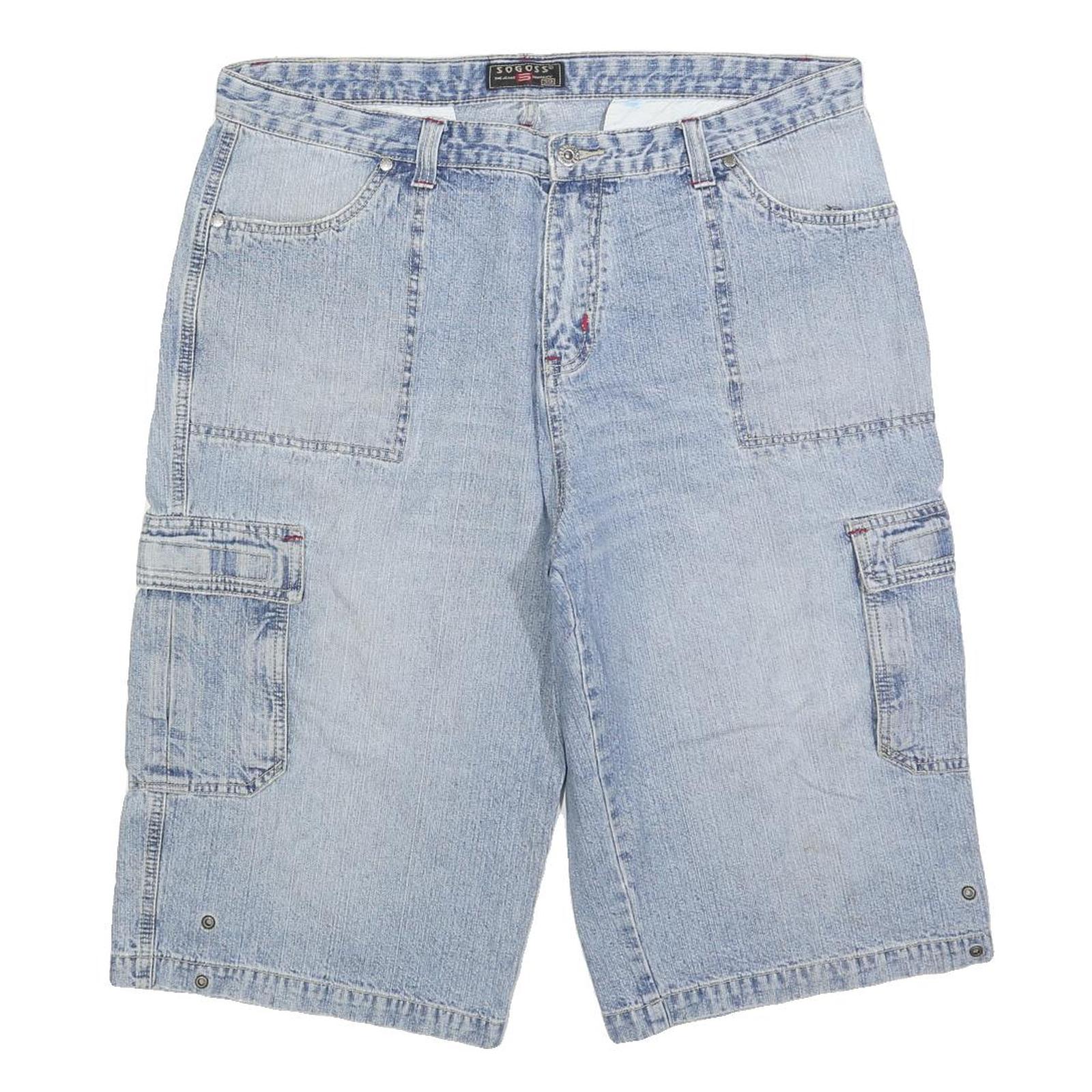 SO GOSS Mens Light Blue Denim Cargo Shorts XL W39 Comfortable Cotton Blend Refurbished - N/A refurbished available on Cerqular