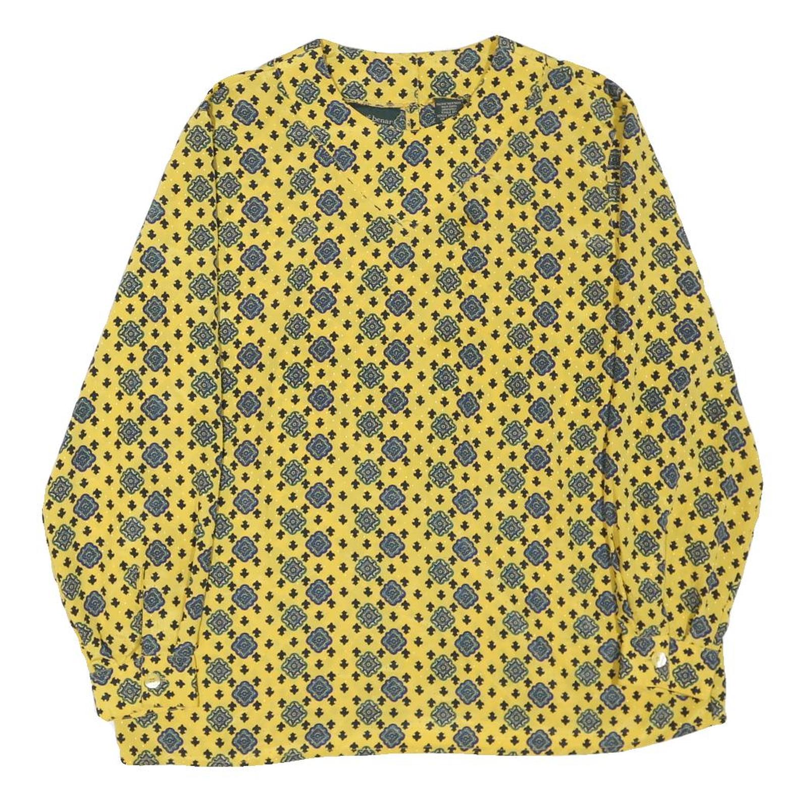 Womens Yellow Printed Long Sleeve Round Neck Top L Lightweight Patterned Refurbished - N/A refurbished available on Cerqular