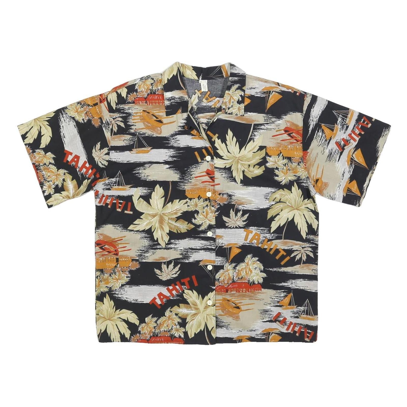 Womens Black & Beige Tahiti Printed Shirt Short Sleeve Collared L Tropical Refurbished - N/A refurbished available on Cerqular