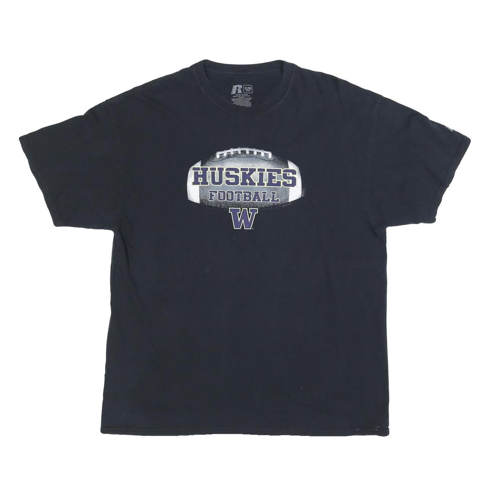 RUSSELL ATHLETIC Mens Black Huskies Football Graphic T-Shirt XL Crew Neck Short Refurbished - N/A refurbished available on Cerqular