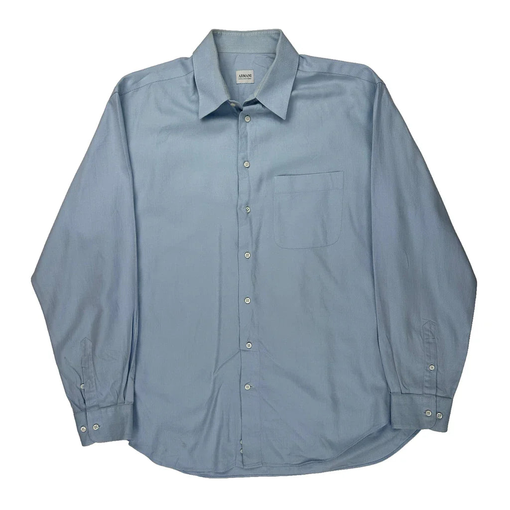 Armani Shirt - XL Blue Cotton Refurbished - Thrifted (note: this is a term often used to describe second- refurbished available on Cerqular