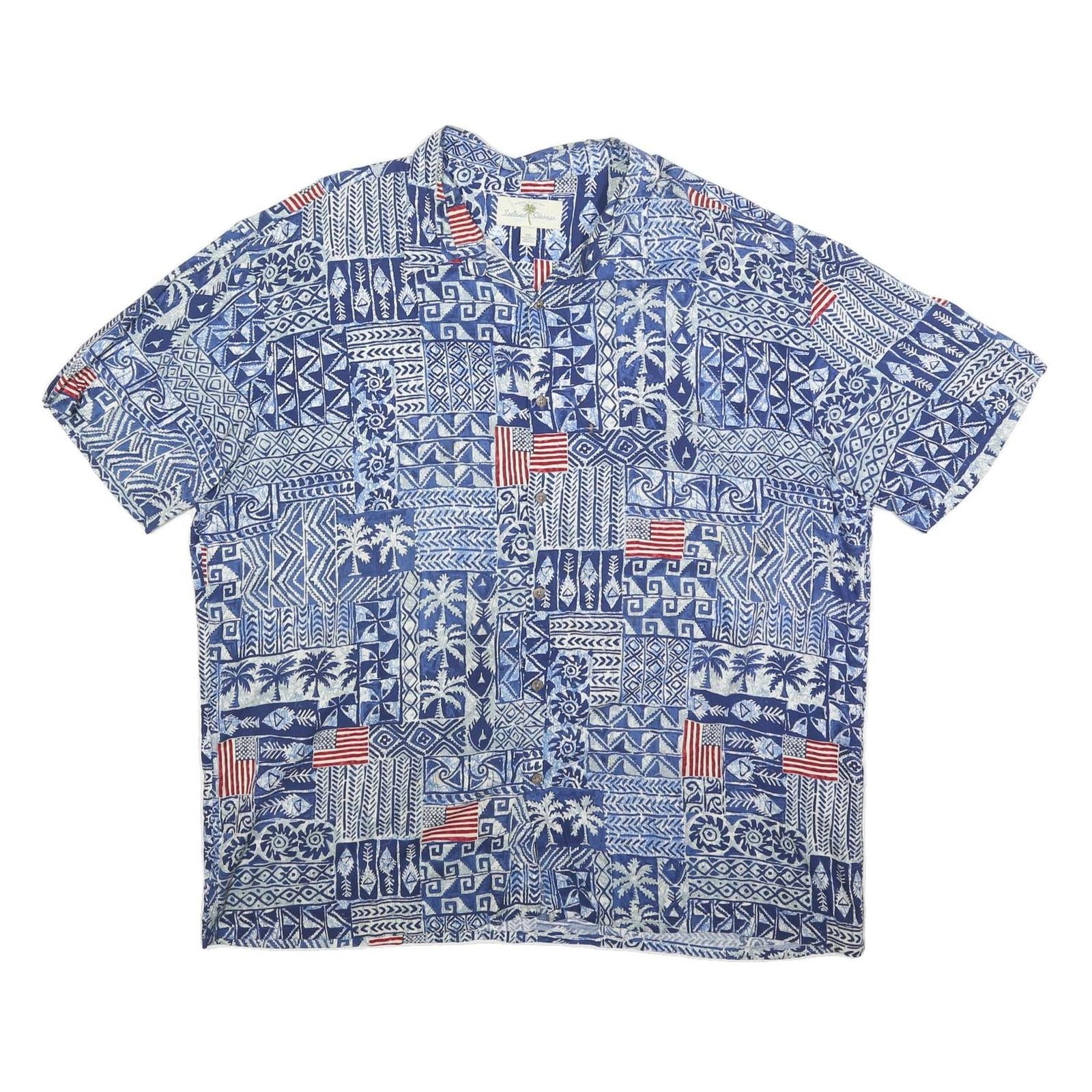 ISLAND SHORES Mens Blue White & Red Pattern Rayon Shirt 2XL Casual Summer Refurbished - N/A refurbished available on Cerqular