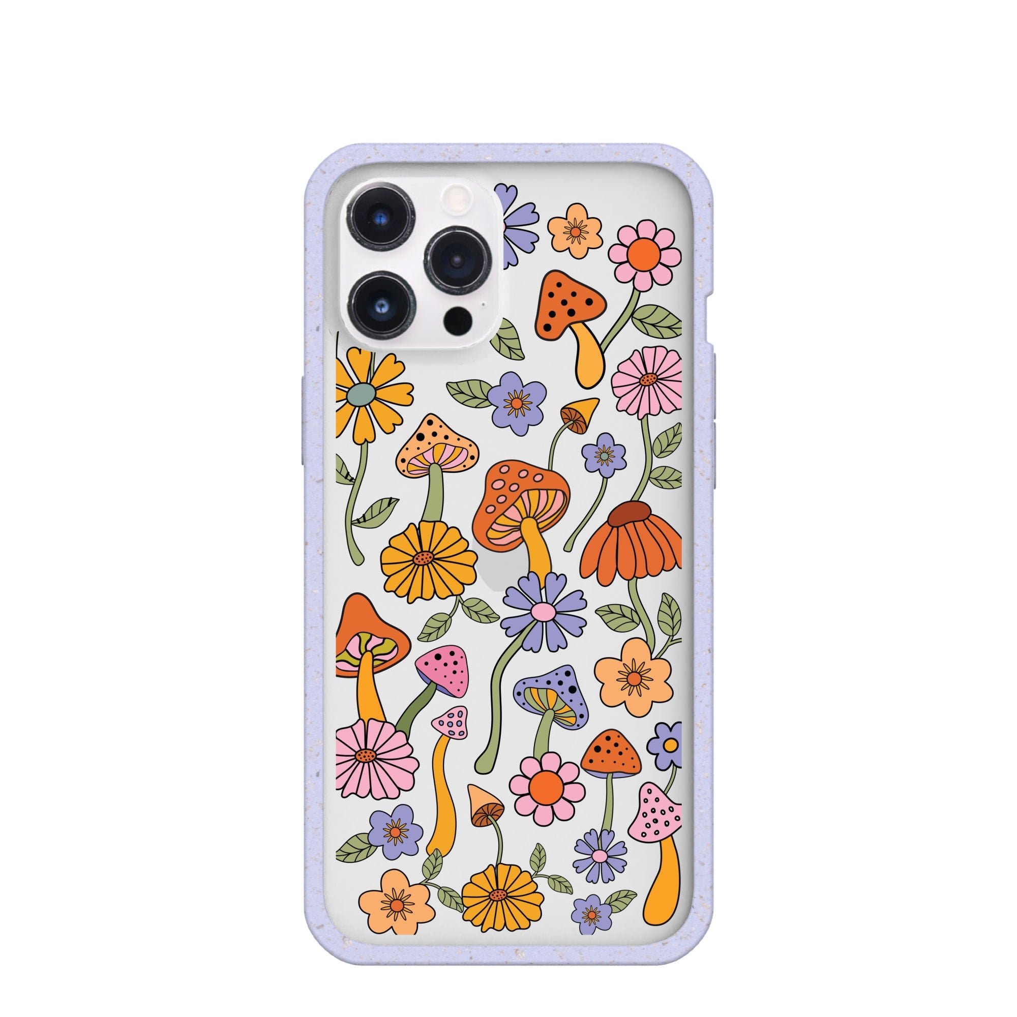 Clear Shrooms and Blooms iPhone 12 Pro Max Case With Lavender Ridge Refurbished - Pela Case refurbished available on Cerqular