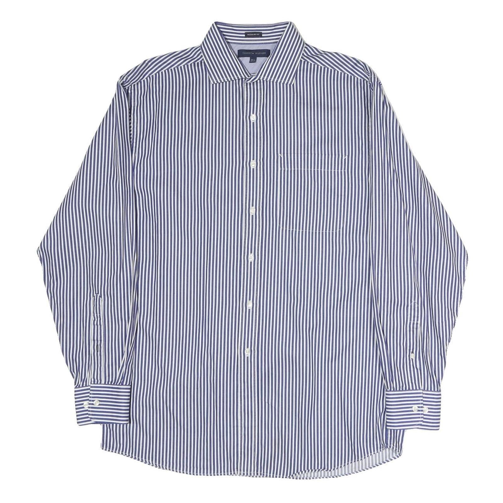 TOMMY HILFIGER Mens Blue & White Stripe Shirt L Classic Button Shirt Cotton Refurbished - N/A refurbished available on Cerqular