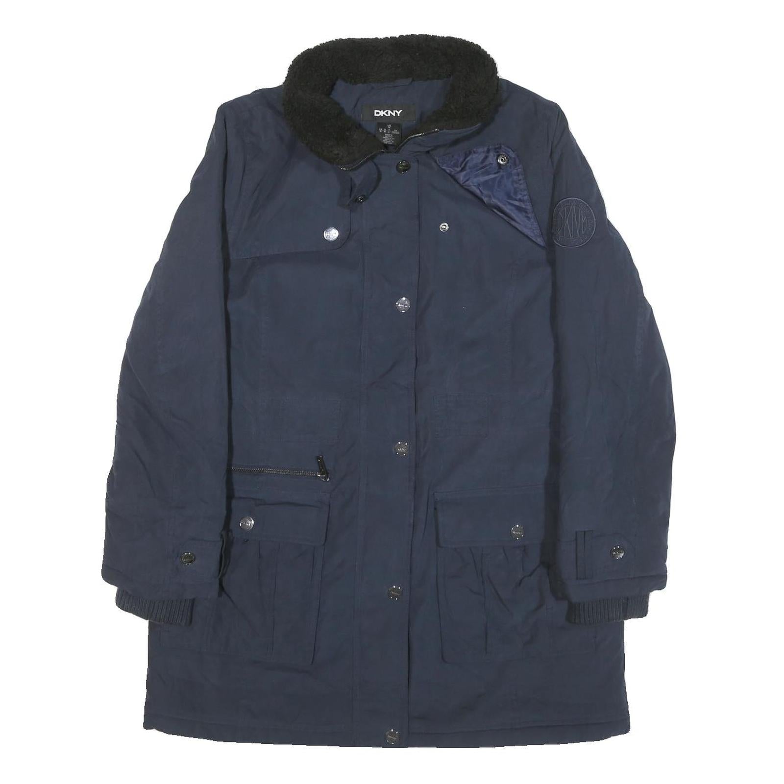DKNY Womens Navy Blue Flight Jacket M Polyester Blend Zip Zip Pockets Warm Coat Refurbished - N/A refurbished available on Cerqular