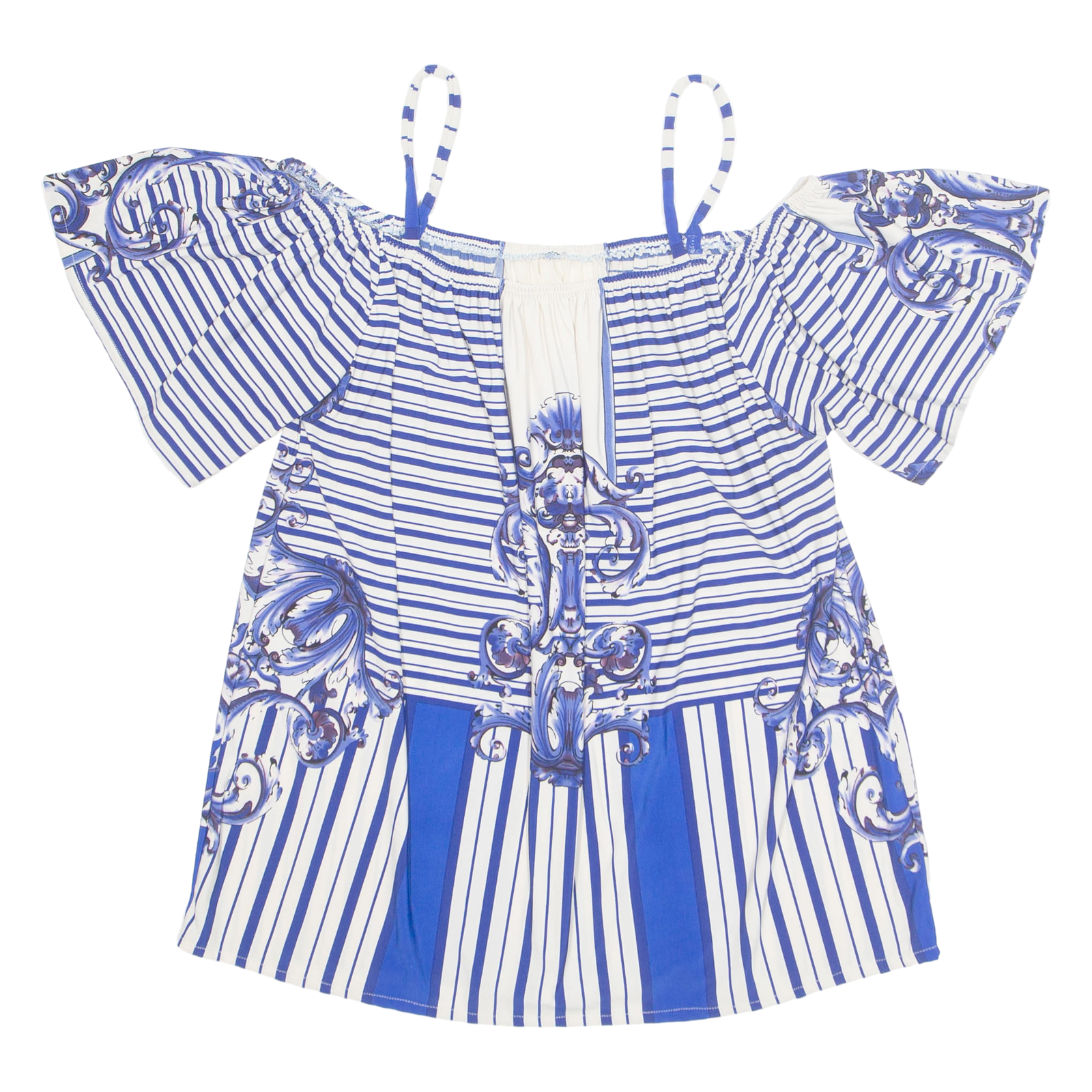 Womens Printed Top Blue Off Shoulder Striped M Refurbished - N/A refurbished available on Cerqular