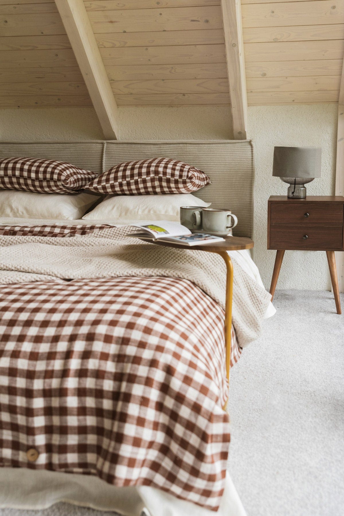 Linen duvet cover in Mocha Gingham | Size: UK/EU Single Refurbished - Amour Linen refurbished available on Cerqular