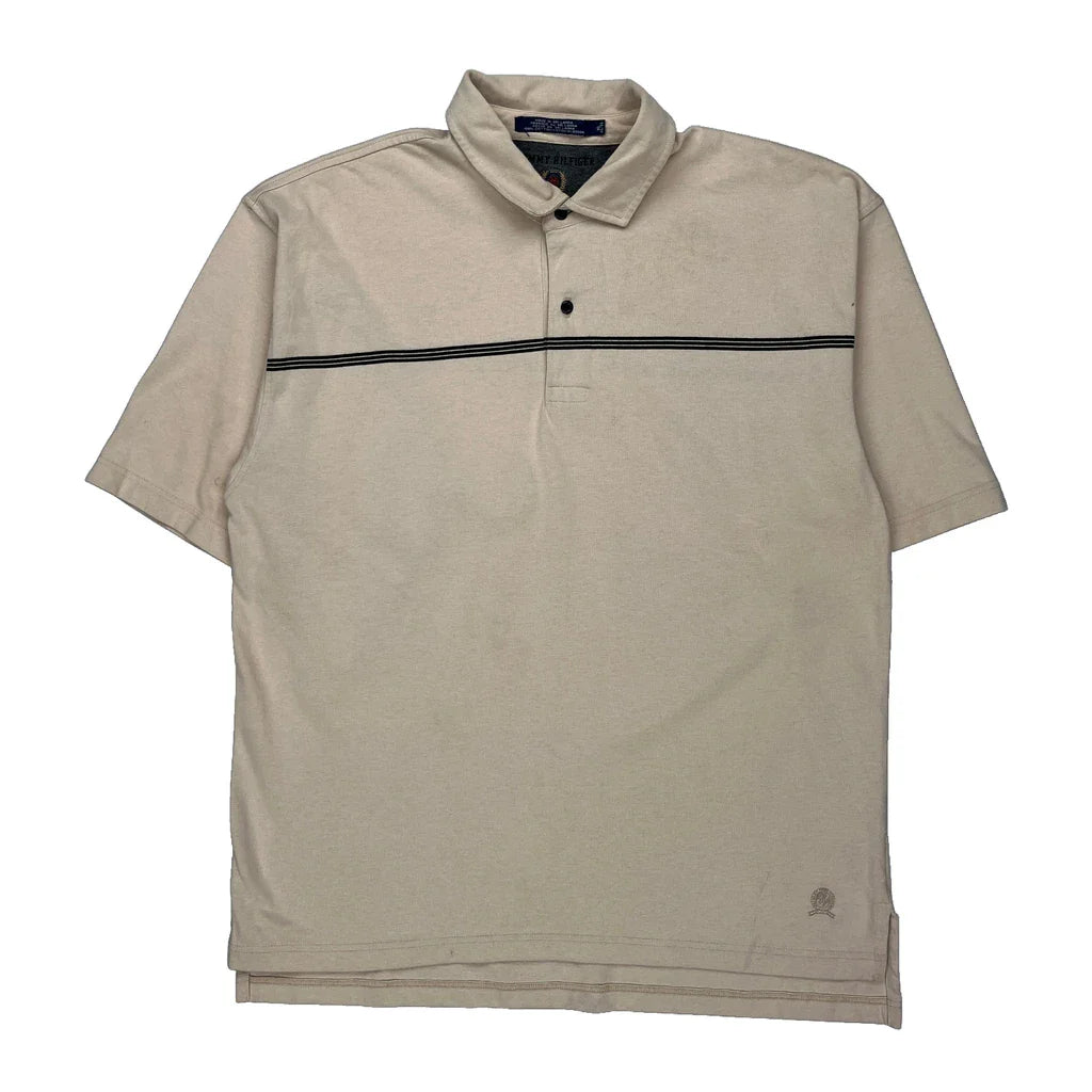 Tommy Hilfiger Polo Shirt - XL Beige Cotton Refurbished - Thrifted (note: this is a term often used to describe second- refurbished available on Cerqular