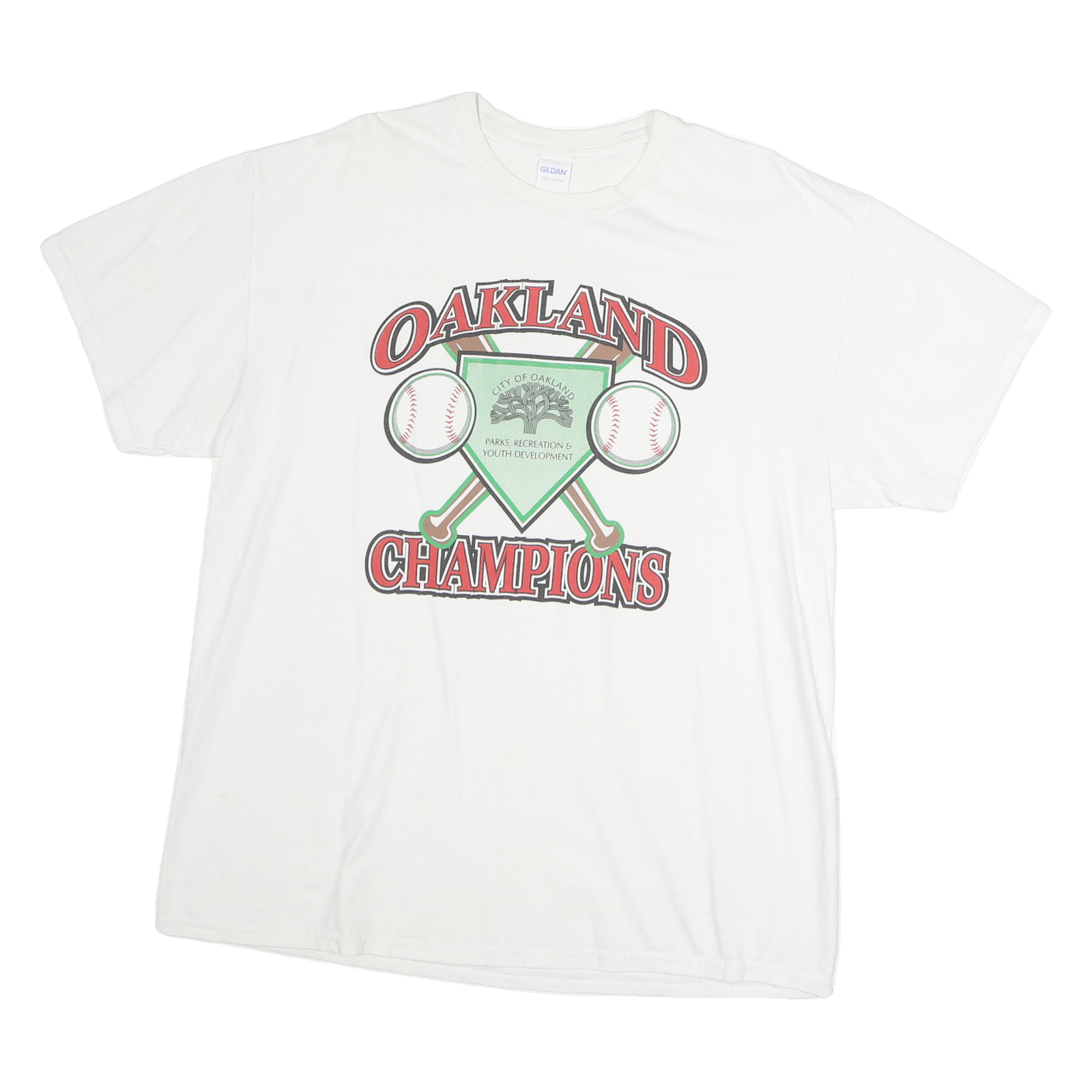 GILDAN Mens White Oakland Champions Graphic T-Shirt XL Short Sleeve Crew Neck Refurbished - N/A refurbished available on Cerqular