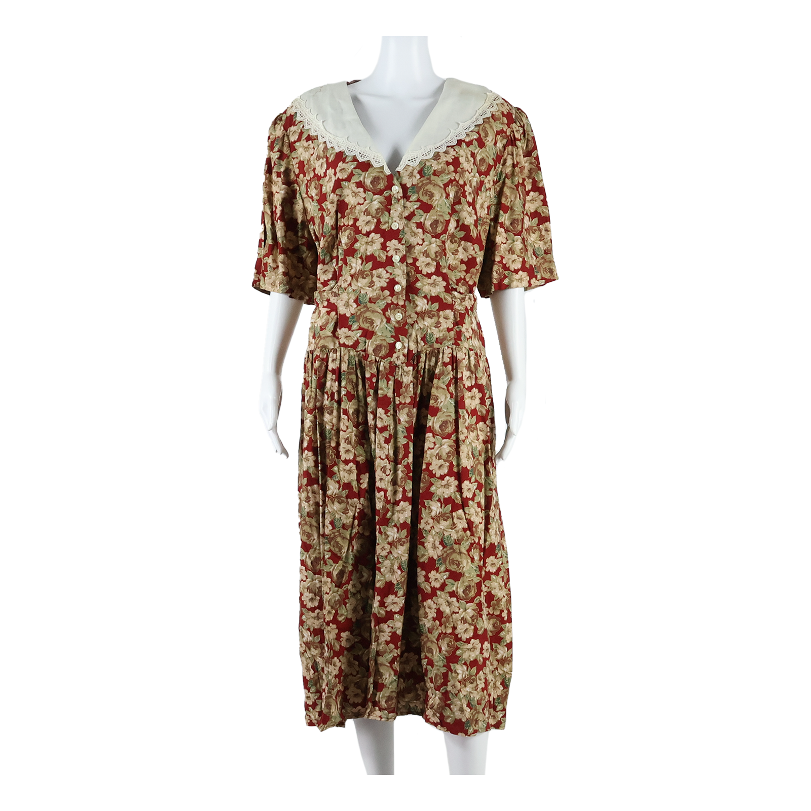 PLUS PREFERRED Womens A-Line Dress Maroon Floral Short Sleeve Midi 4XL Refurbished - N/A refurbished available on Cerqular