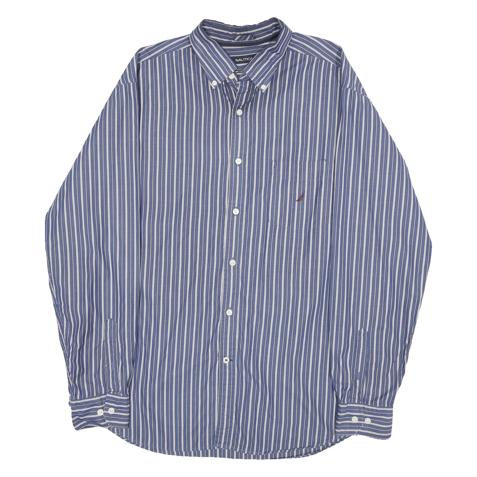 NAUTICA Mens Blue & White Striped Classic Fit L Cotton Shirt Button-Down Collar Refurbished - N/A refurbished available on Cerqular