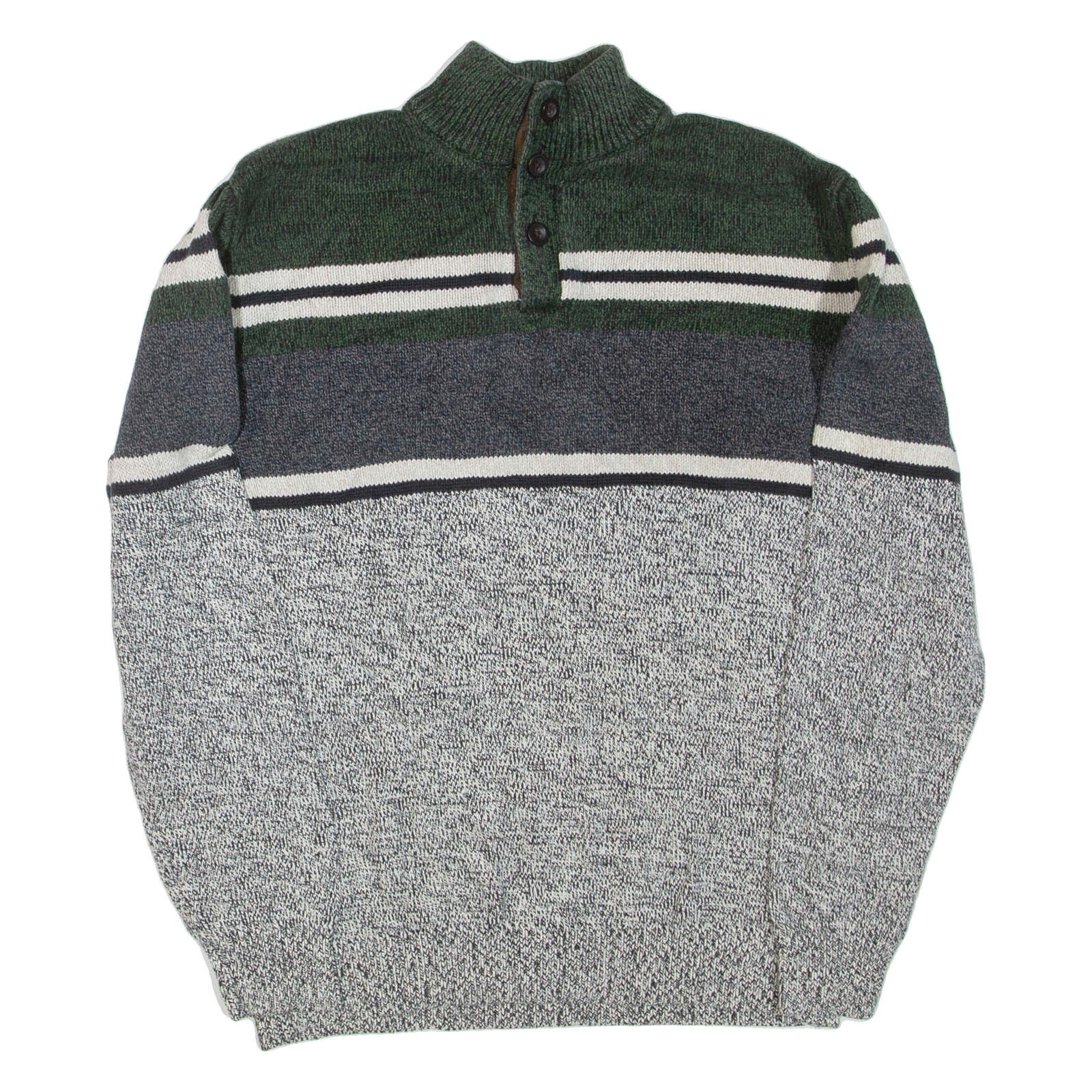 CHAPS Mens Patterned Jumper Grey Colourblock Button Neck Tight Knit L Refurbished - N/A refurbished available on Cerqular