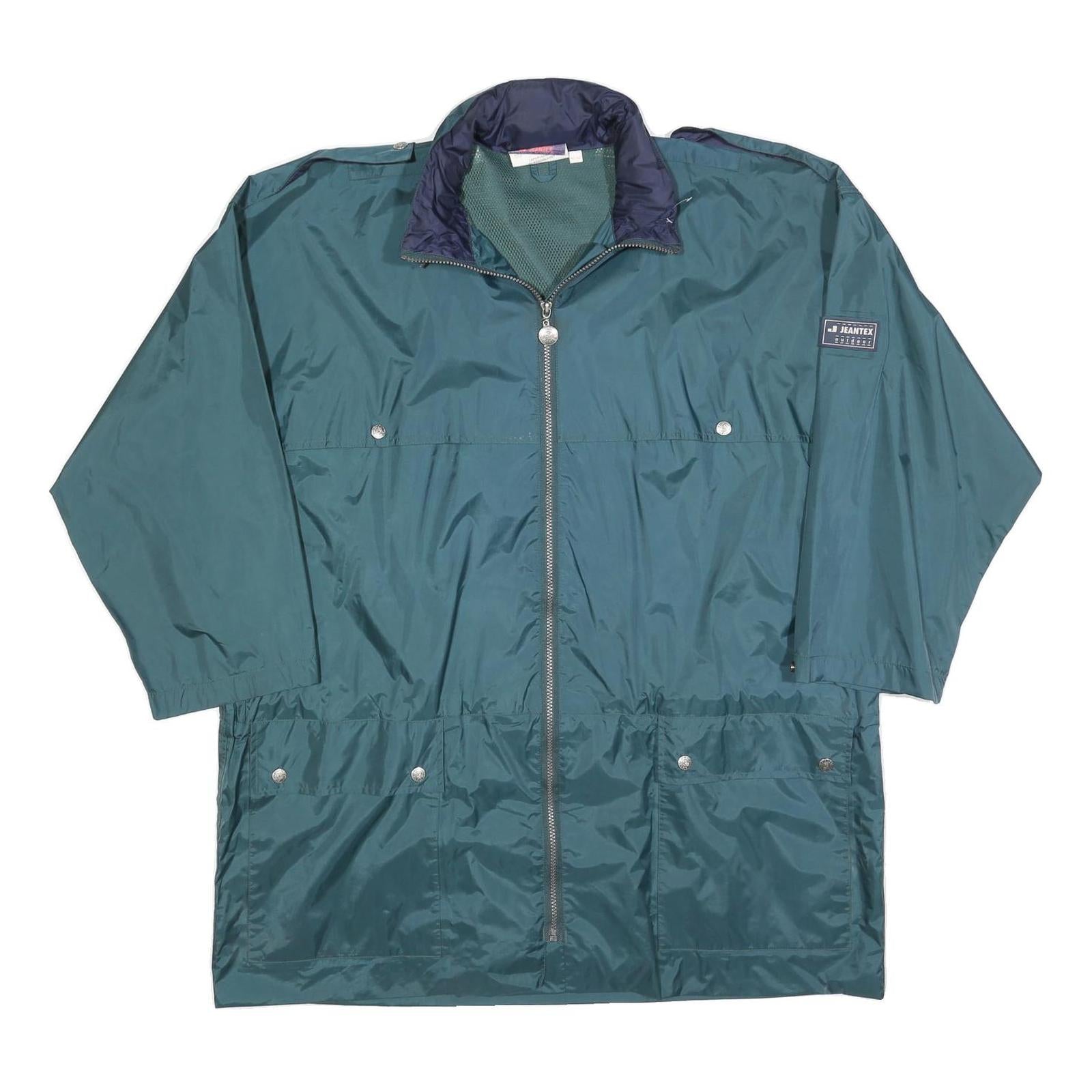 JEANTEX Mens Green & Navy Zip Up Jacket L Polyester Lightweight Casual Refurbished - N/A refurbished available on Cerqular