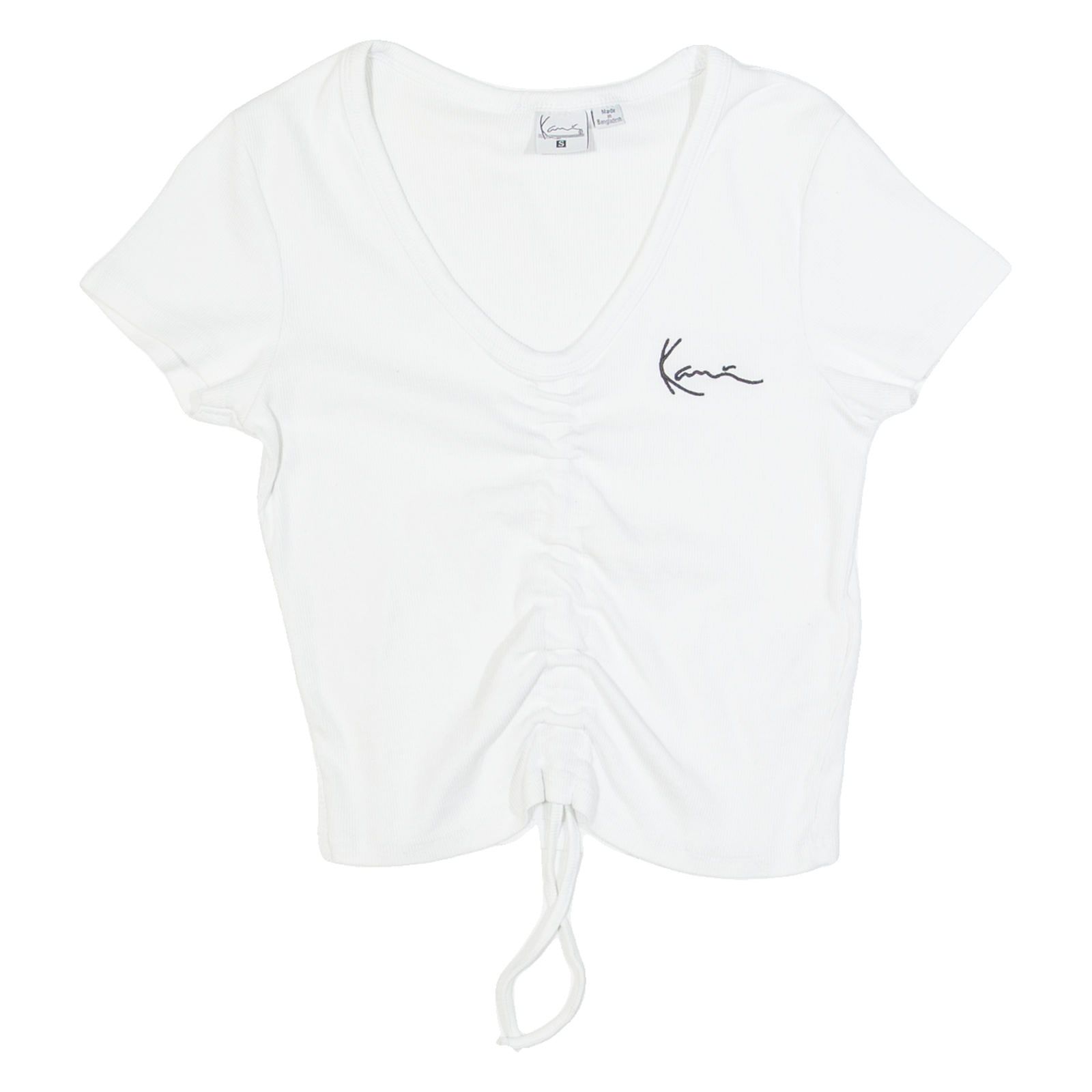 KARL KANI Ruched Womens Top White V-Neck S Refurbished - N/A refurbished available on Cerqular