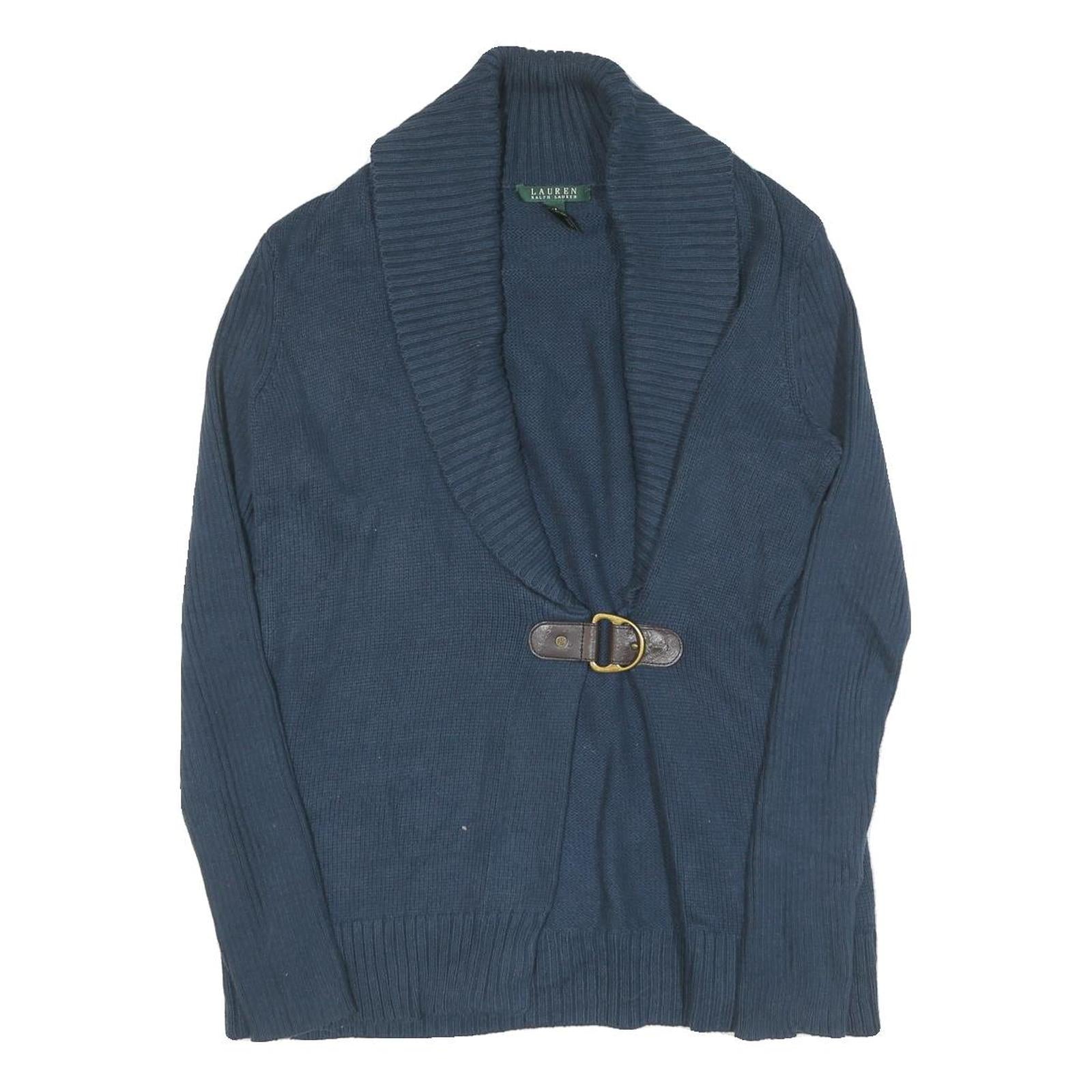 LAUREN RALPH LAUREN Womens Navy Blue Plain Cardigan Crew Neck Basic Knit M Refurbished - N/A refurbished available on Cerqular