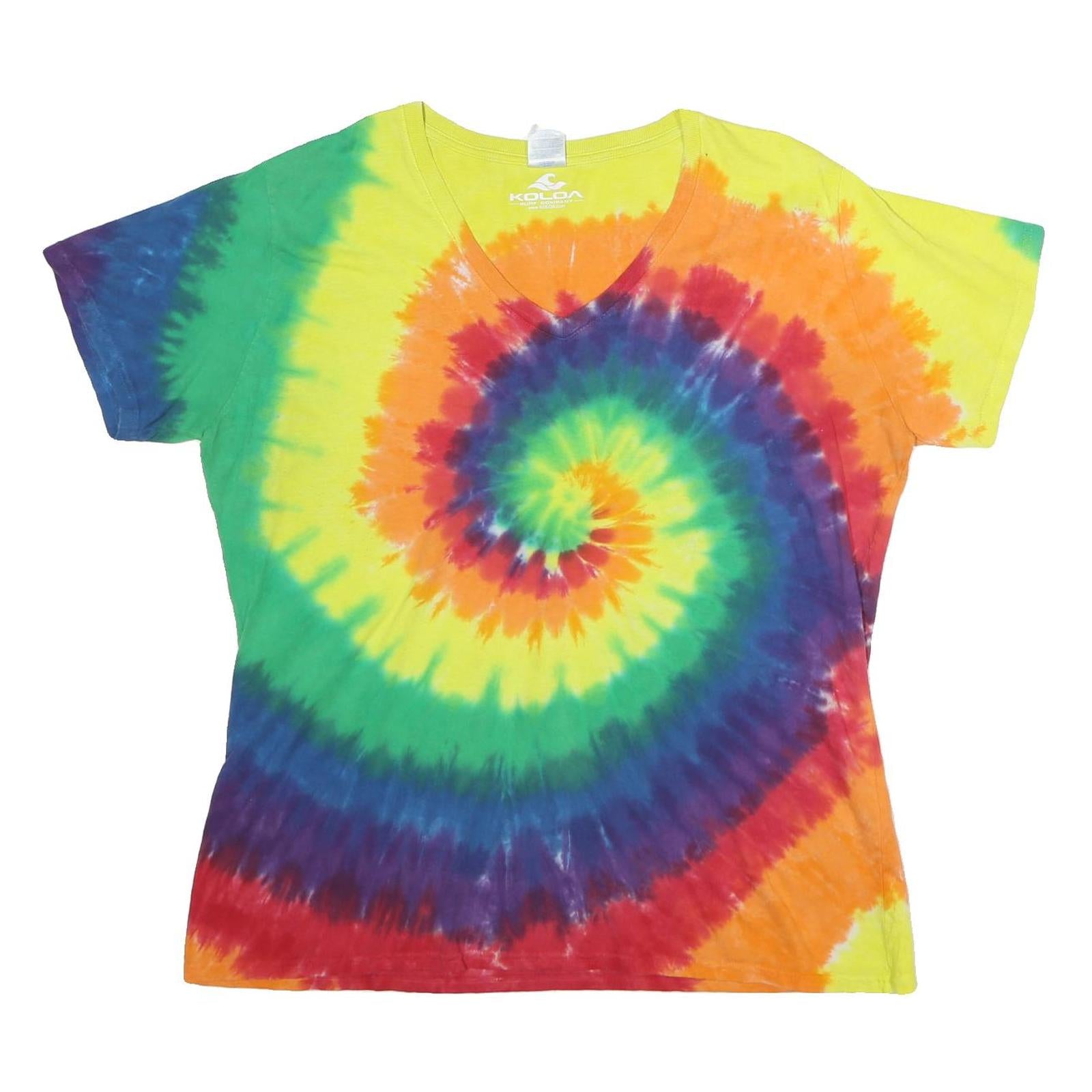 KOLOA Mens Yellow & Multicolour Tie Dye T-Shirt 2XL Short Sleeve V-Neck Cotton Refurbished - N/A refurbished available on Cerqular