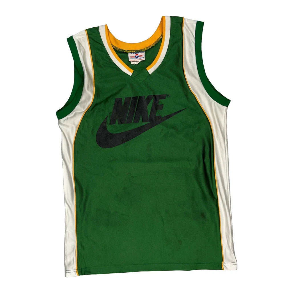 Nike Graphic Jersey - Large Green Polyester Refurbished - Thrifted (note: this is a term often used to describe second- refurbished available on Cerqular