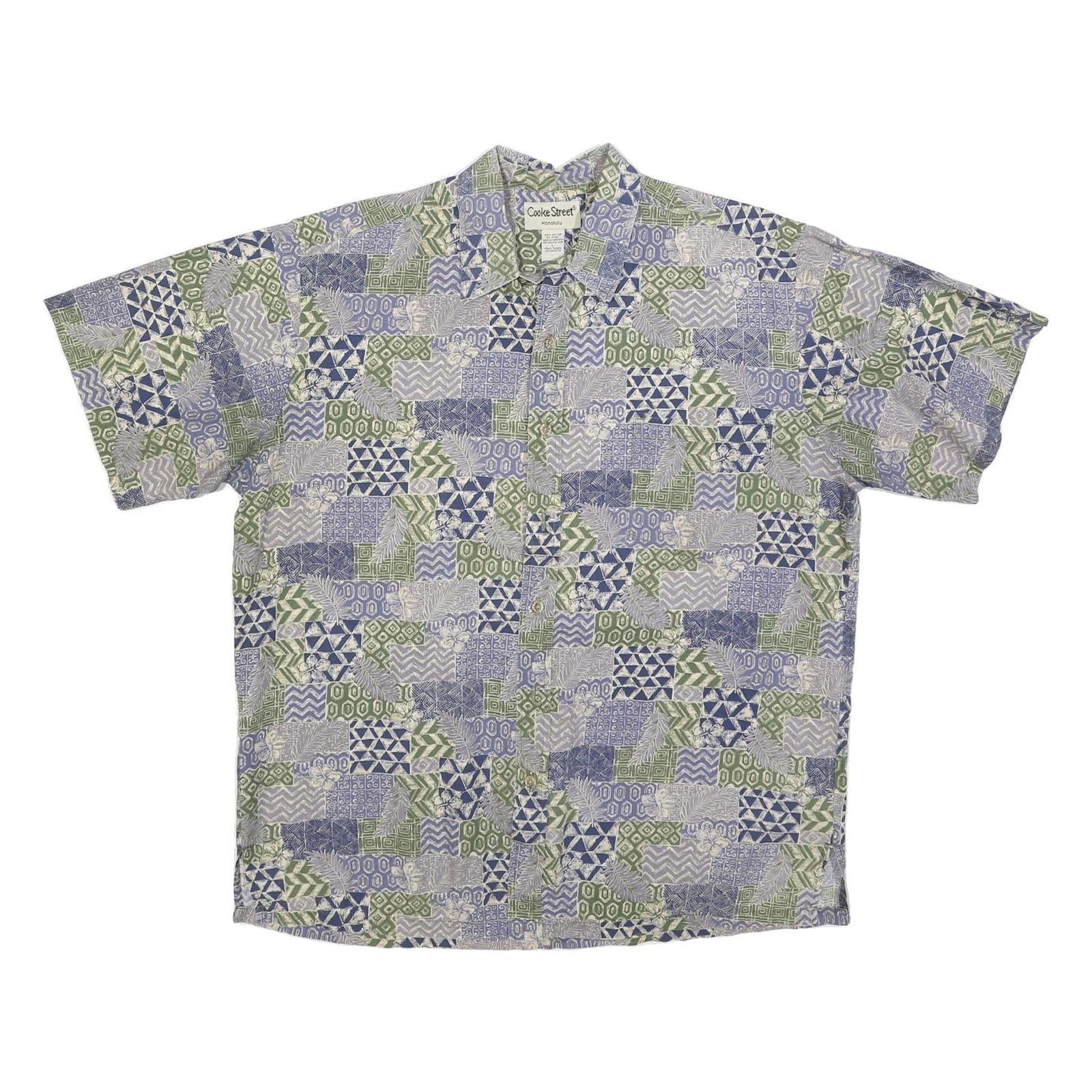 COOKE STREET Mens Blue & Green Pattern Casual Shirt L Cotton Hawaiian Holiday Refurbished - N/A refurbished available on Cerqular