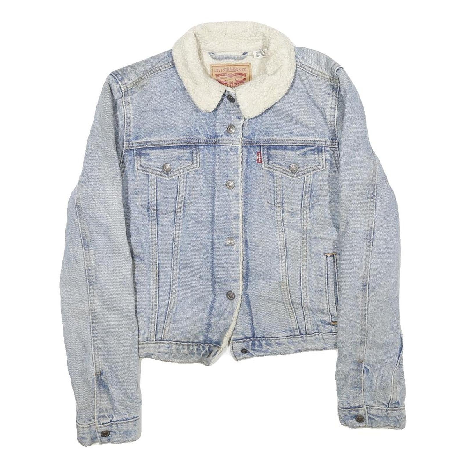 LEVI'S Womens Blue Denim Sherpa Collar Jacket M Cotton Button Casual Outerwear Refurbished - N/A refurbished available on Cerqular