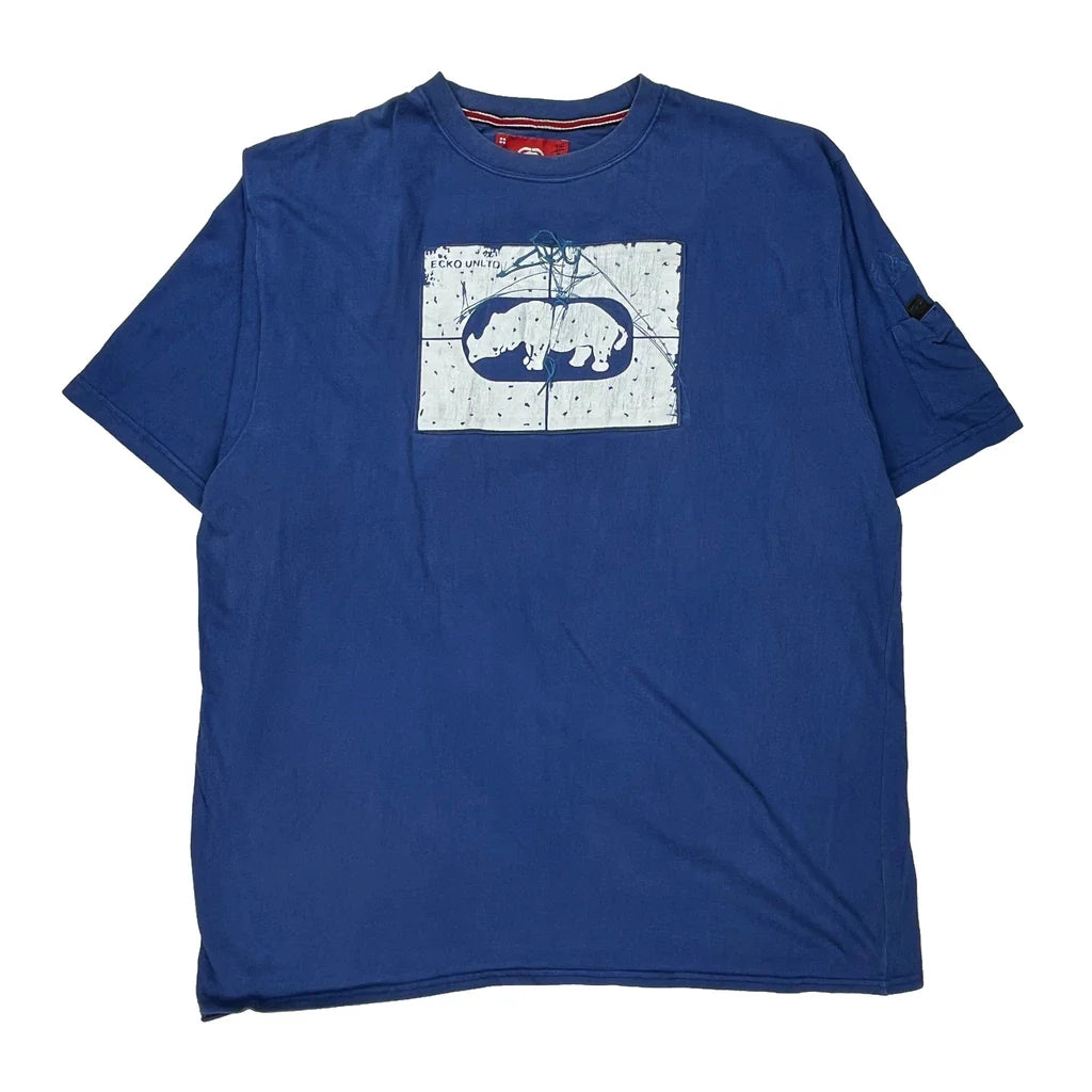 Ecko Unltd Hip Hop T-Shirt - 2XL Blue Cotton Refurbished - Thrifted (note: this is a term often used to describe second- refurbished available on Cerqular