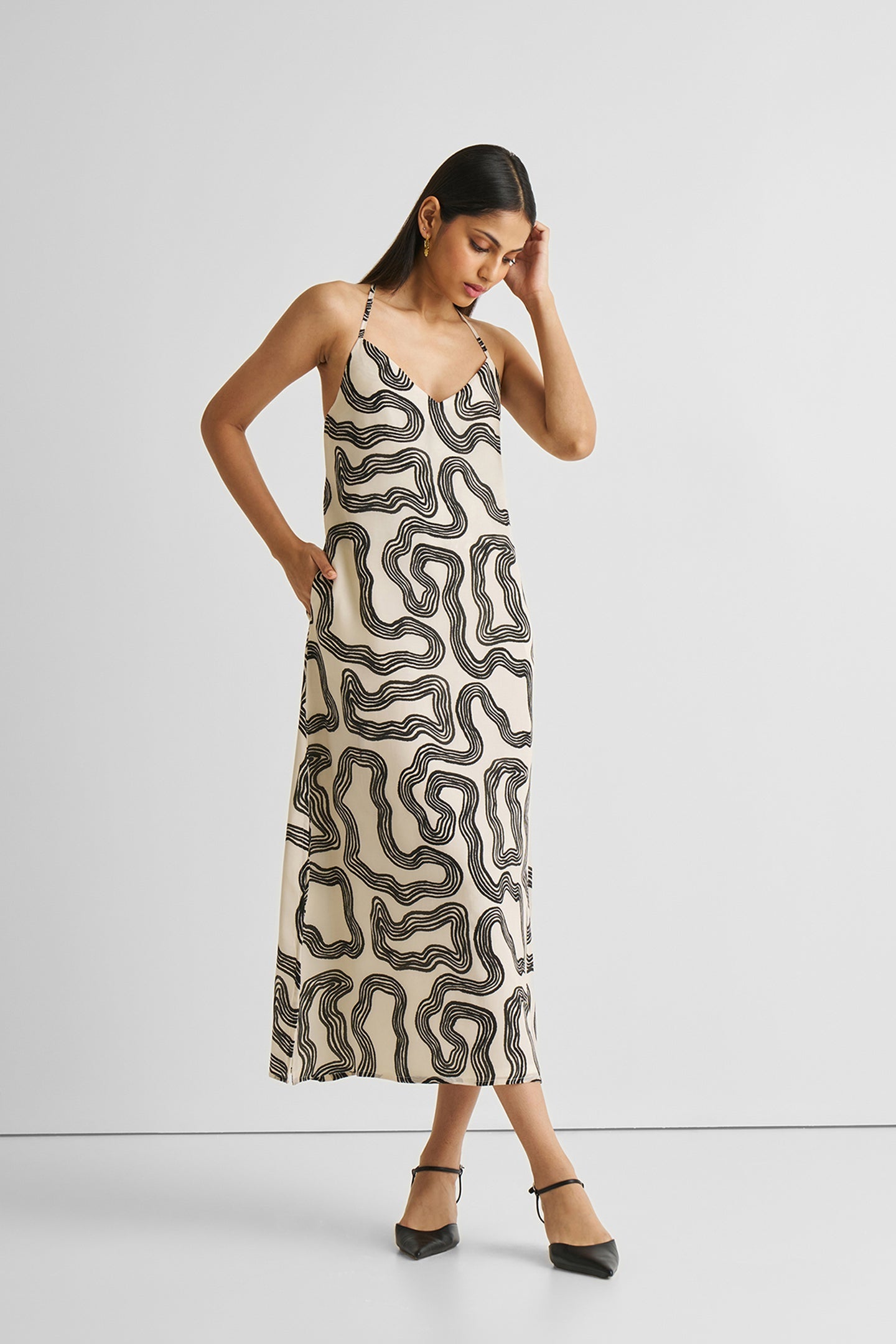 Midi Slip Dress in Black Stripes | Color: Maze | Size: S Refurbished - Resistor (Note: This is a generic term for an electronic component, refurbished available on Cerqular