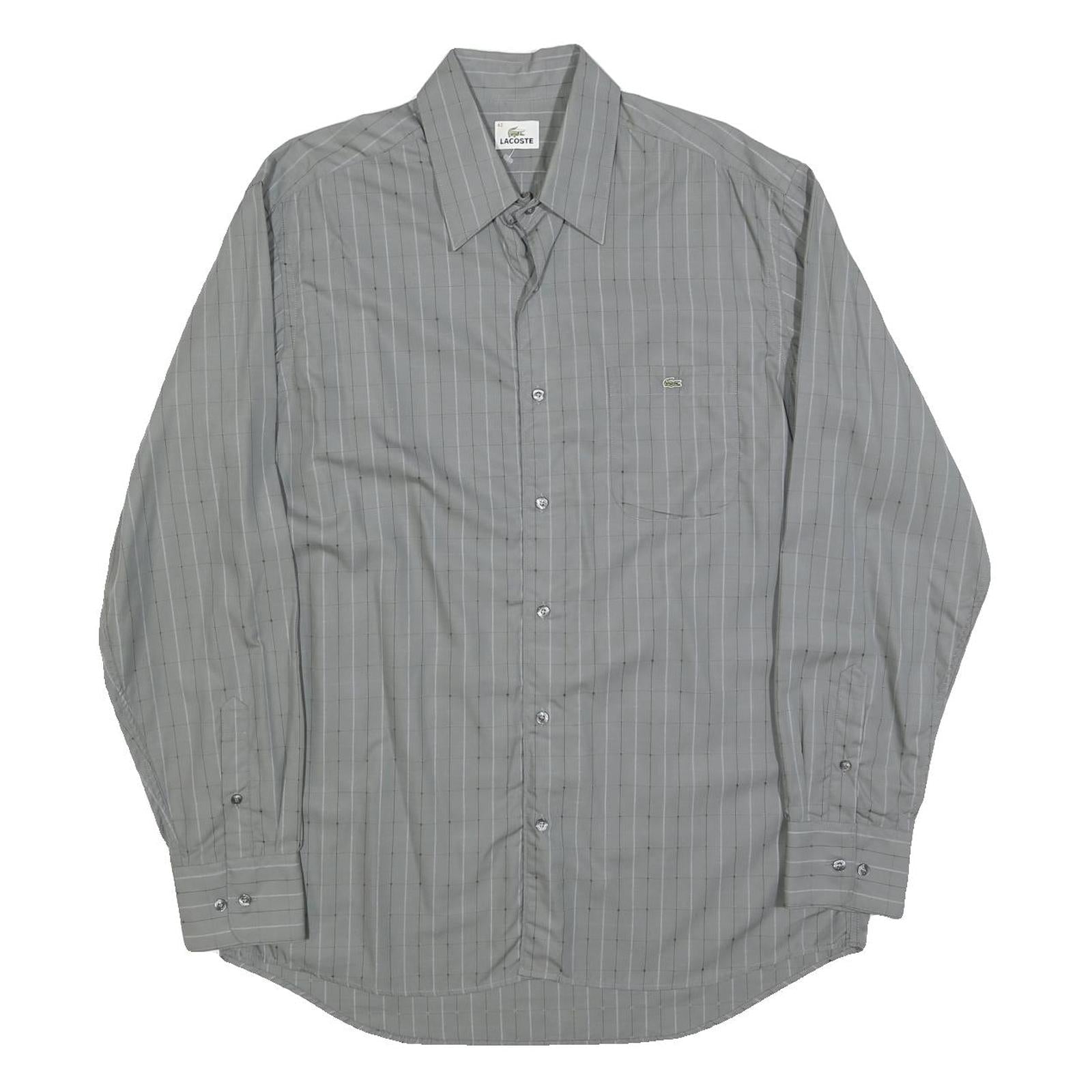 LACOSTE Mens Grey & White Checked Cotton Blend Shirt L Classic Formal Long Refurbished - N/A refurbished available on Cerqular