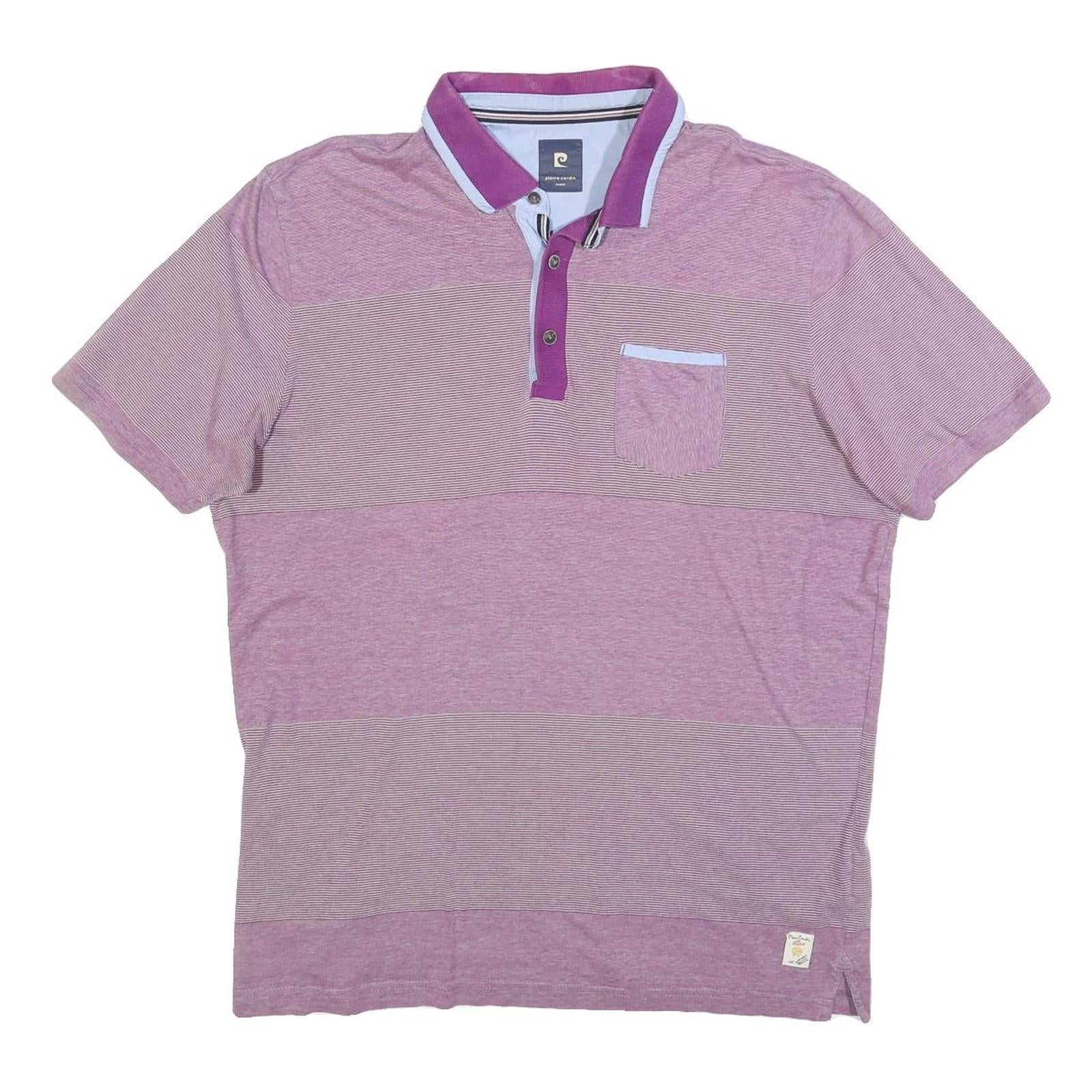PIERRE CARDIN Mens Purple & Lilac Short Sleeve Stripe Polo Shirt L Cotton Blend Refurbished - N/A refurbished available on Cerqular