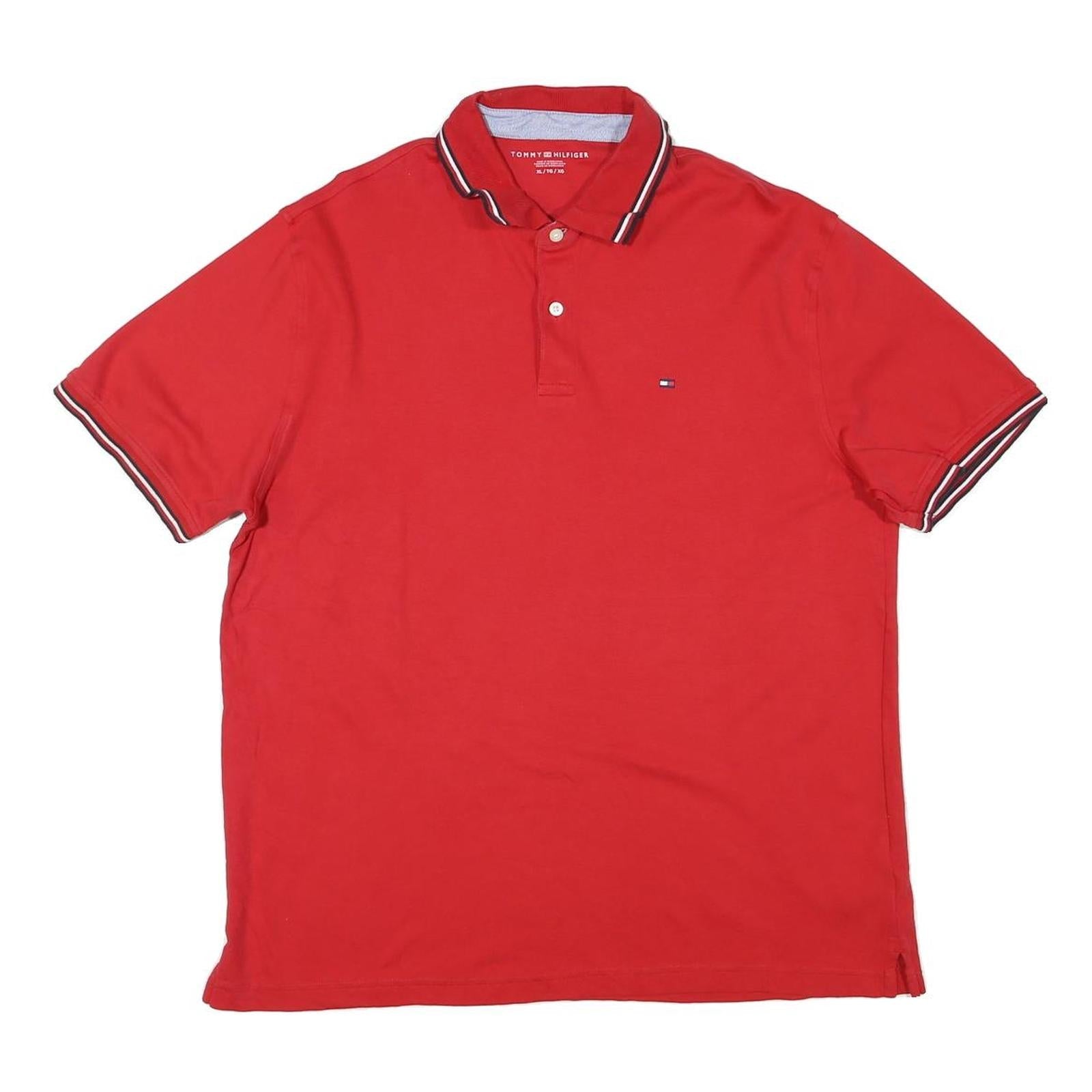TOMMY HILFIGER Mens Red Short Sleeve Polo Shirt XL Classic Cotton Blend Refurbished - N/A refurbished available on Cerqular