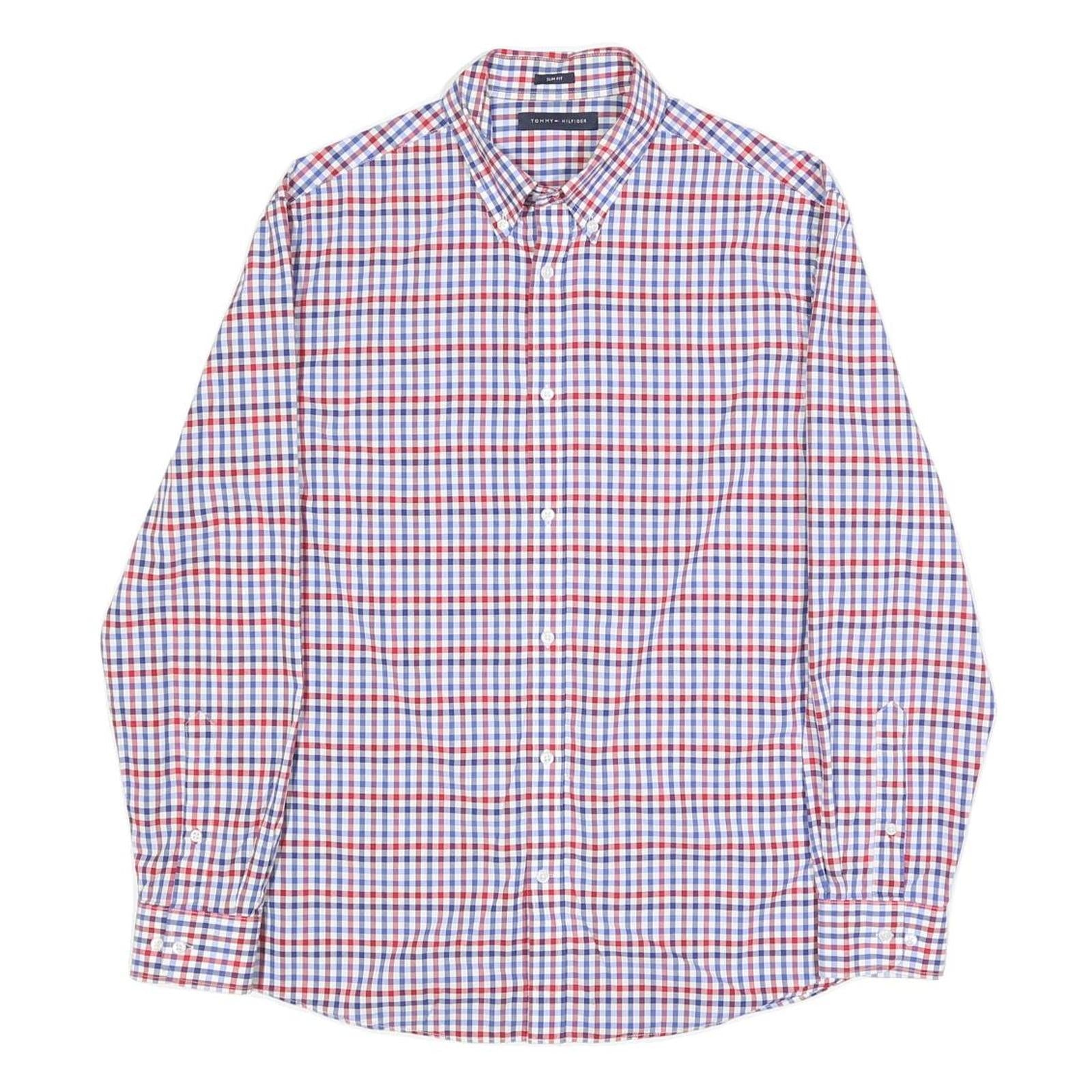 TOMMY HILFIGER Mens Blue & Red Check Shirt M Cotton Button Down Slim Fit Refurbished - N/A refurbished available on Cerqular