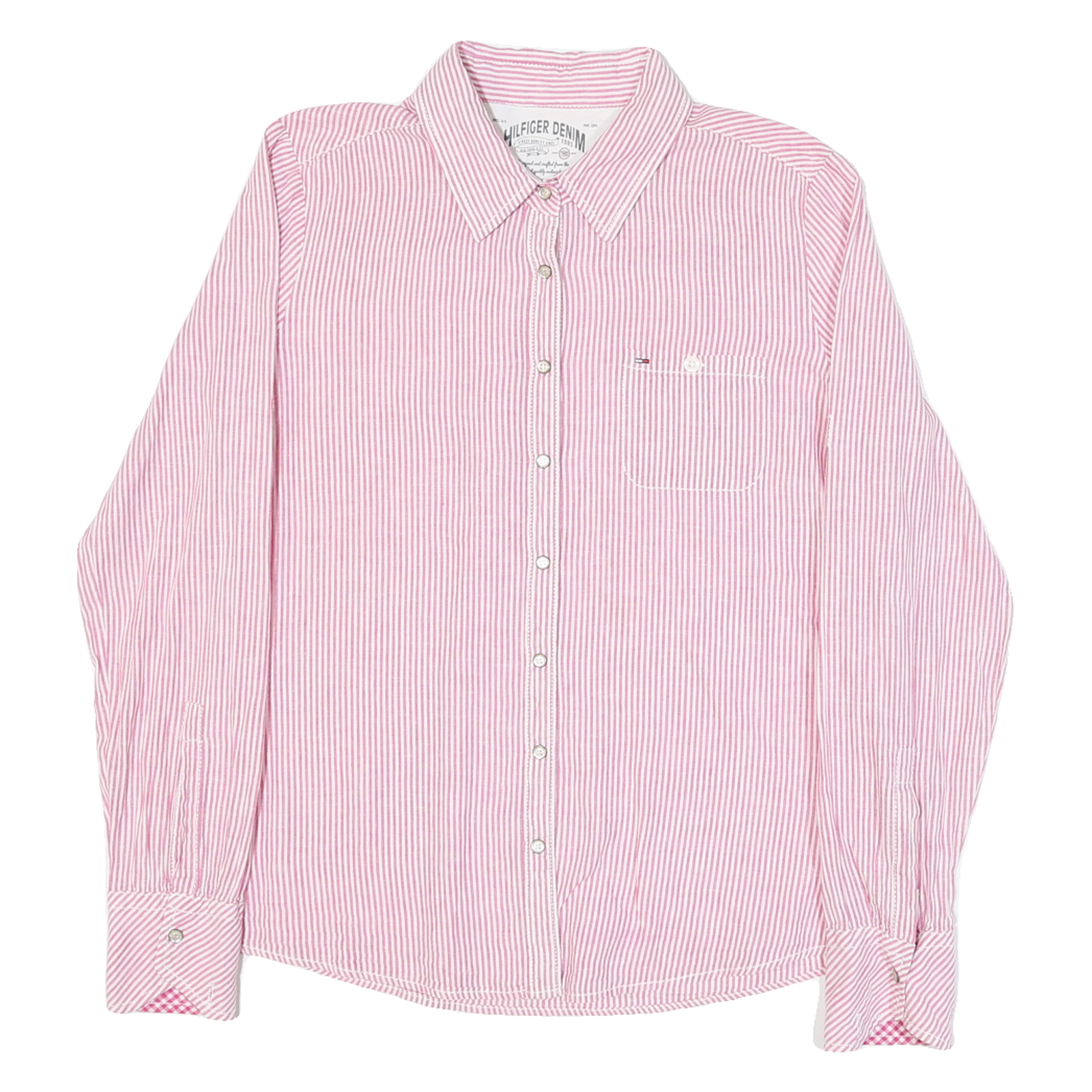 HILFIGER DENIM Womens Pink & White Striped Shirt XL Button Down Cotton Blend Refurbished - N/A refurbished available on Cerqular
