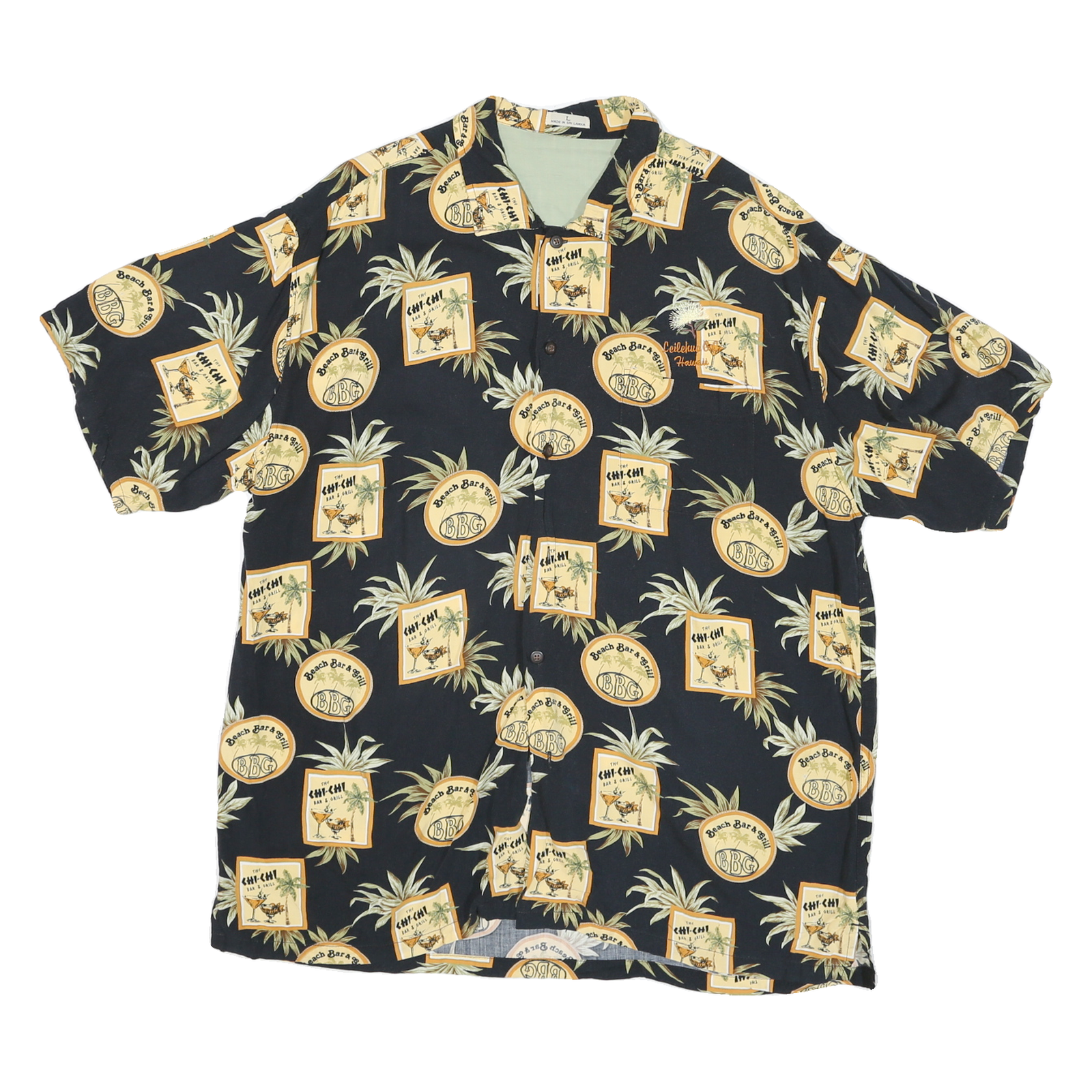 Mens Black & Beige Bar Grill Pattern Cotton Blend L Casual Shirt Refurbished - N/A refurbished available on Cerqular