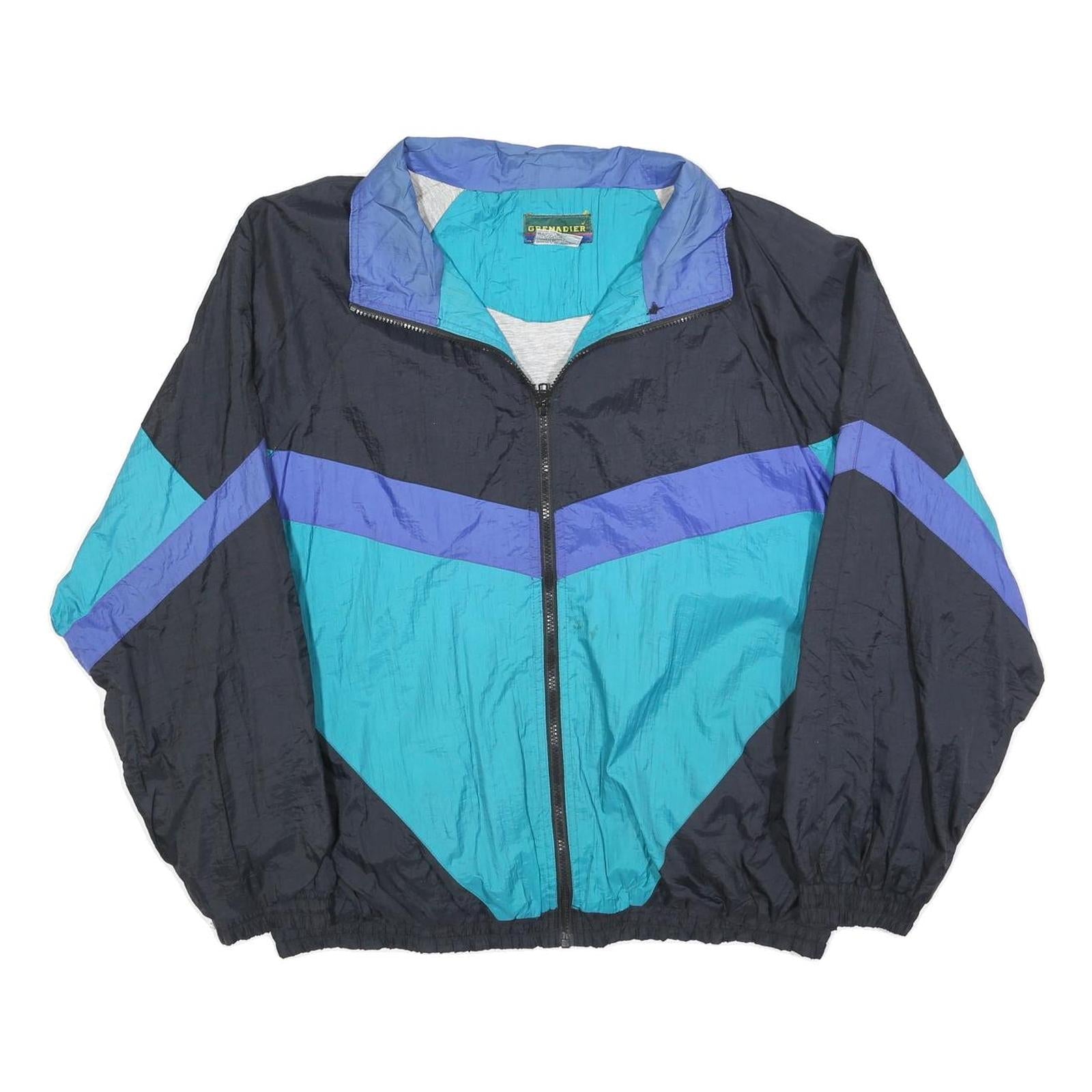 GRENADIER Mens Black & Blue Colourblock Track Jacket L Nylon Zip Retro Style Refurbished - N/A refurbished available on Cerqular